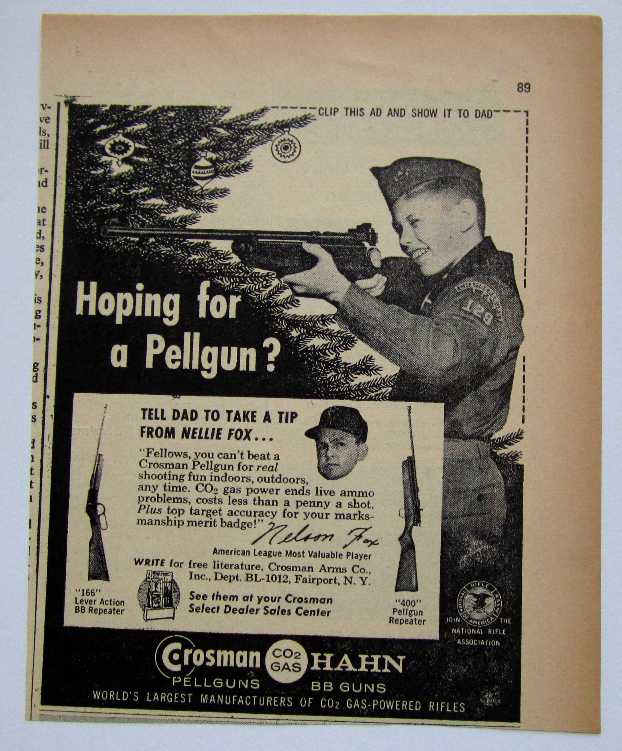 1960 Vintage Crosman Hahn Pellgun With Nelson Fox