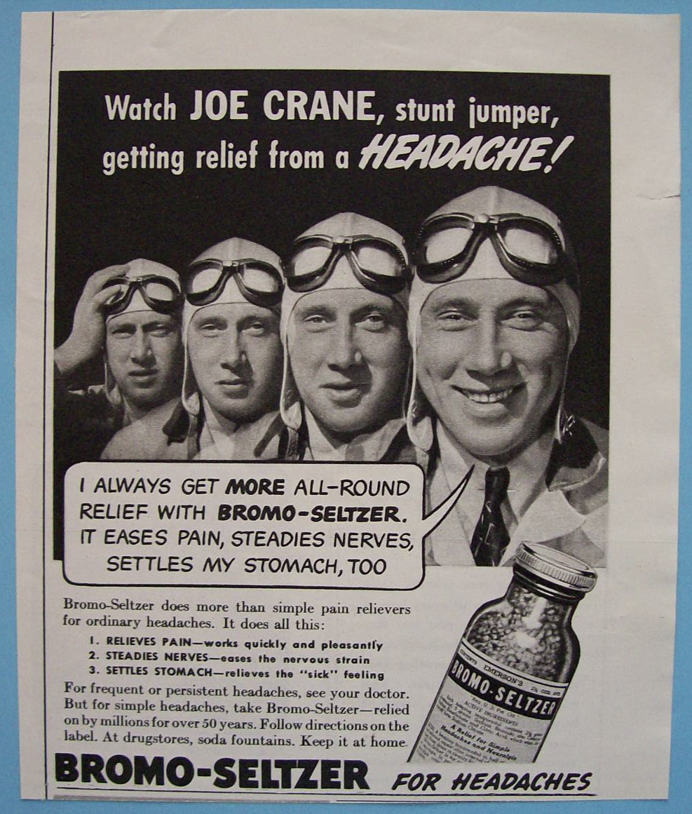 Vintage Ad: 1940 Bromo - Seltzer w/ Joe Crane