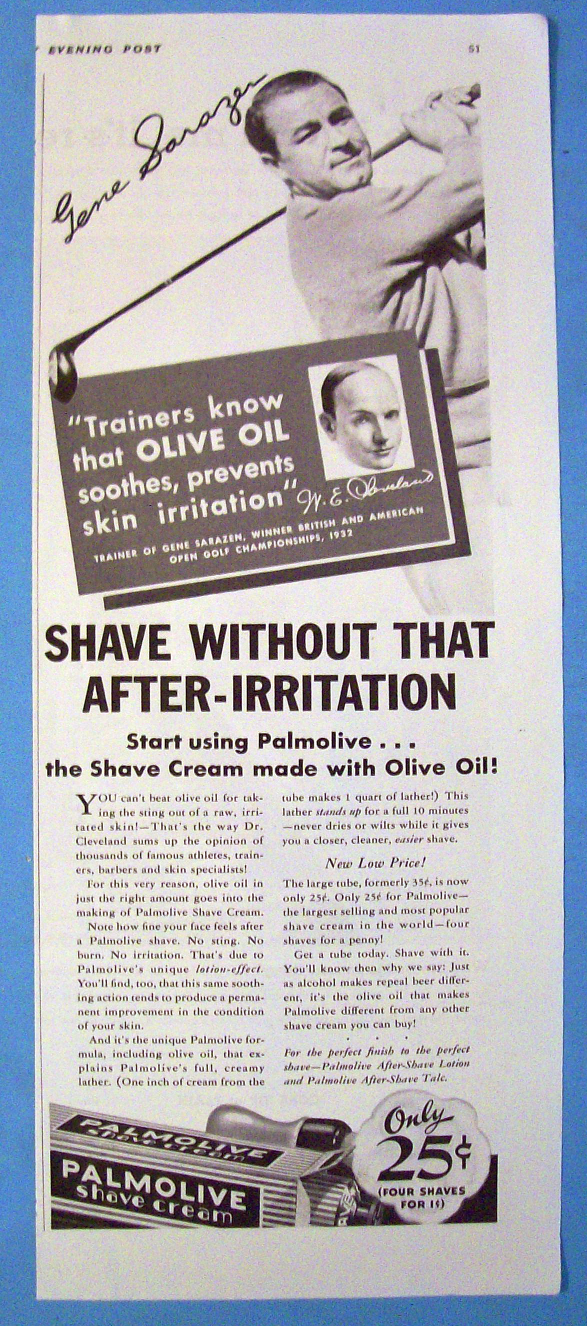 Vintage Ad: 1934 Palmolive Shave Cream w/ Gene Sarazen