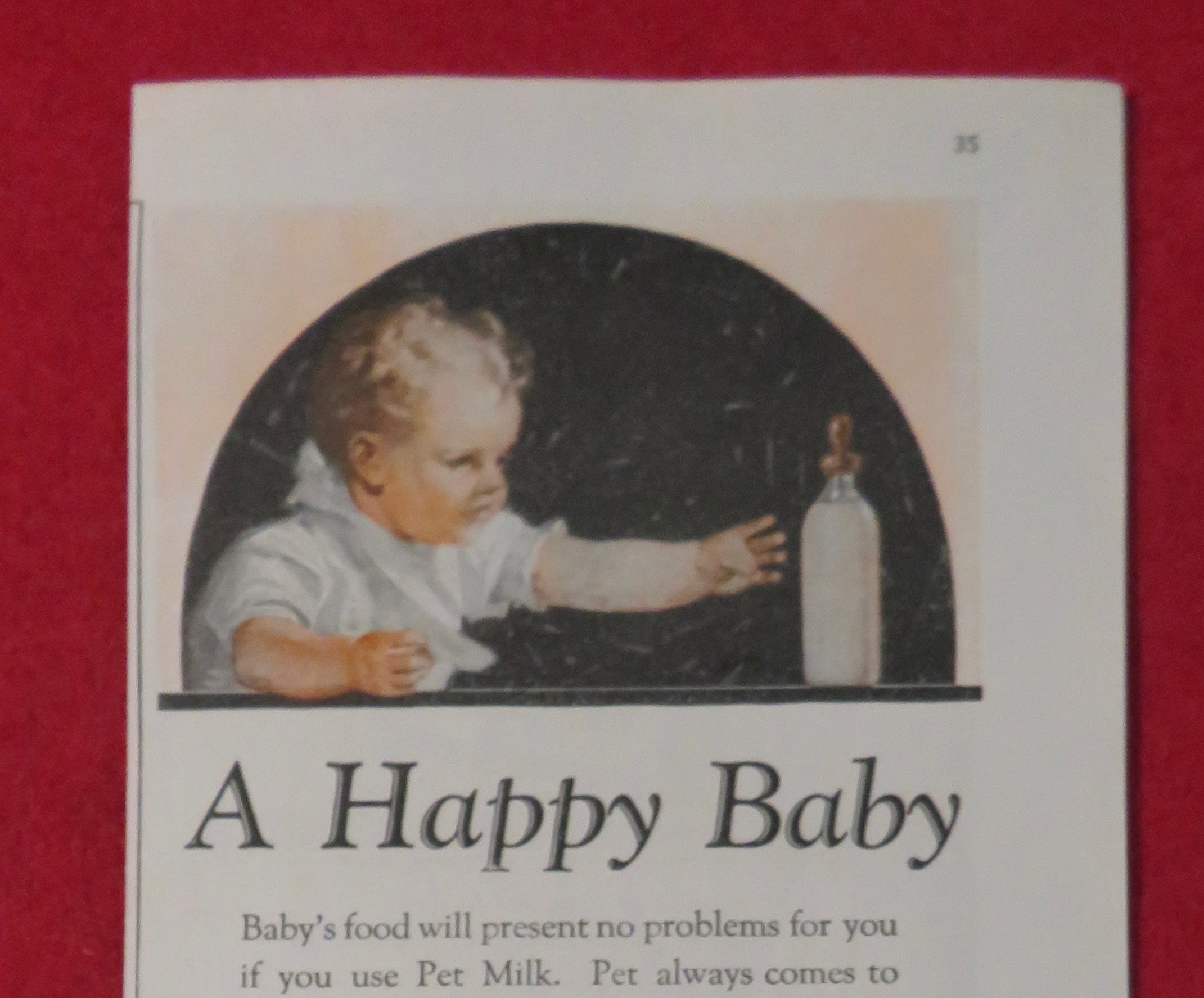 1923 Pet Milk with Baby Reaching For Their Bottle