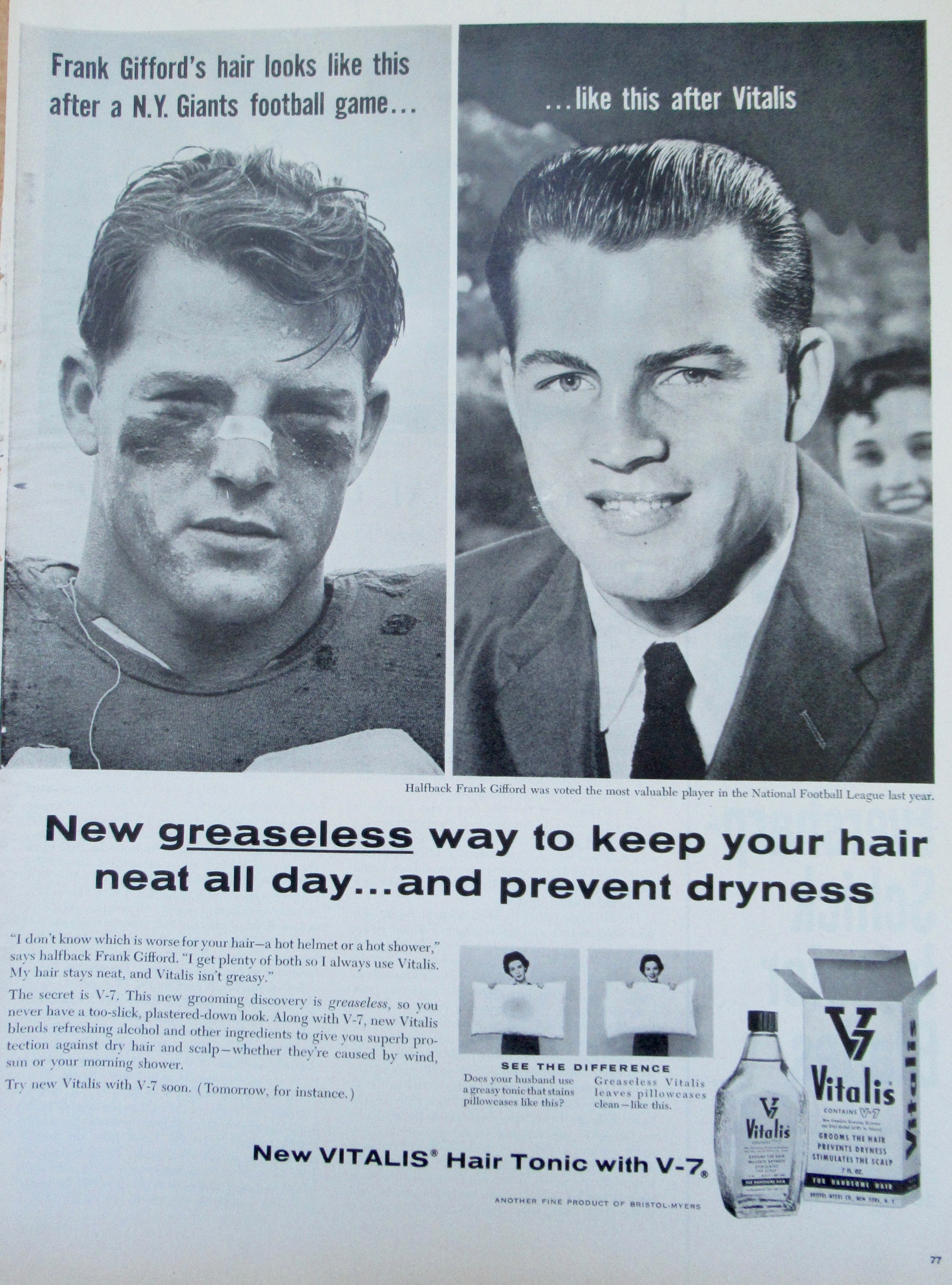 1957 Vitalis With New York Giants Frank Gifford's Hair