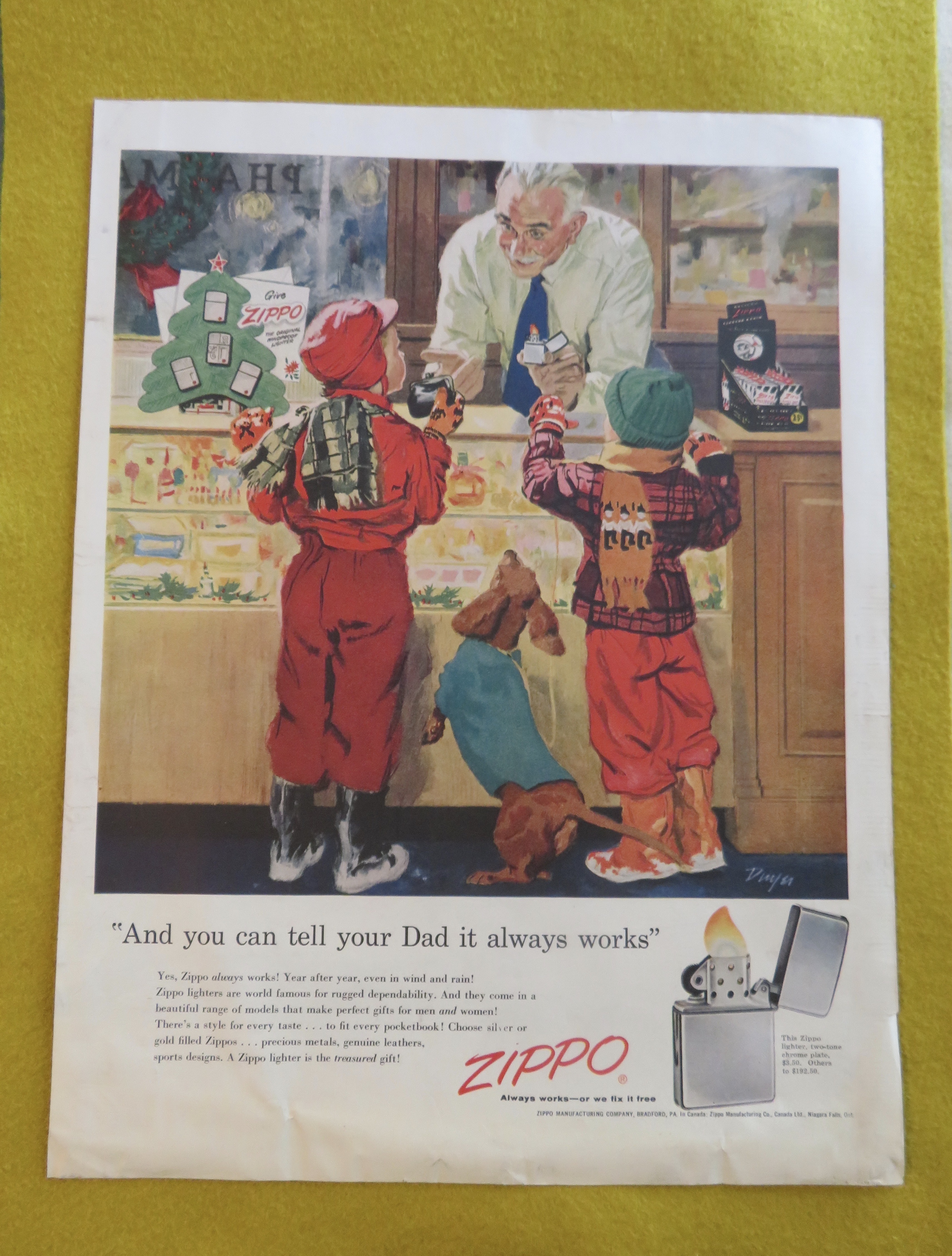 1955 Zippo Lighter with 2 Little Boys Buying Lighter