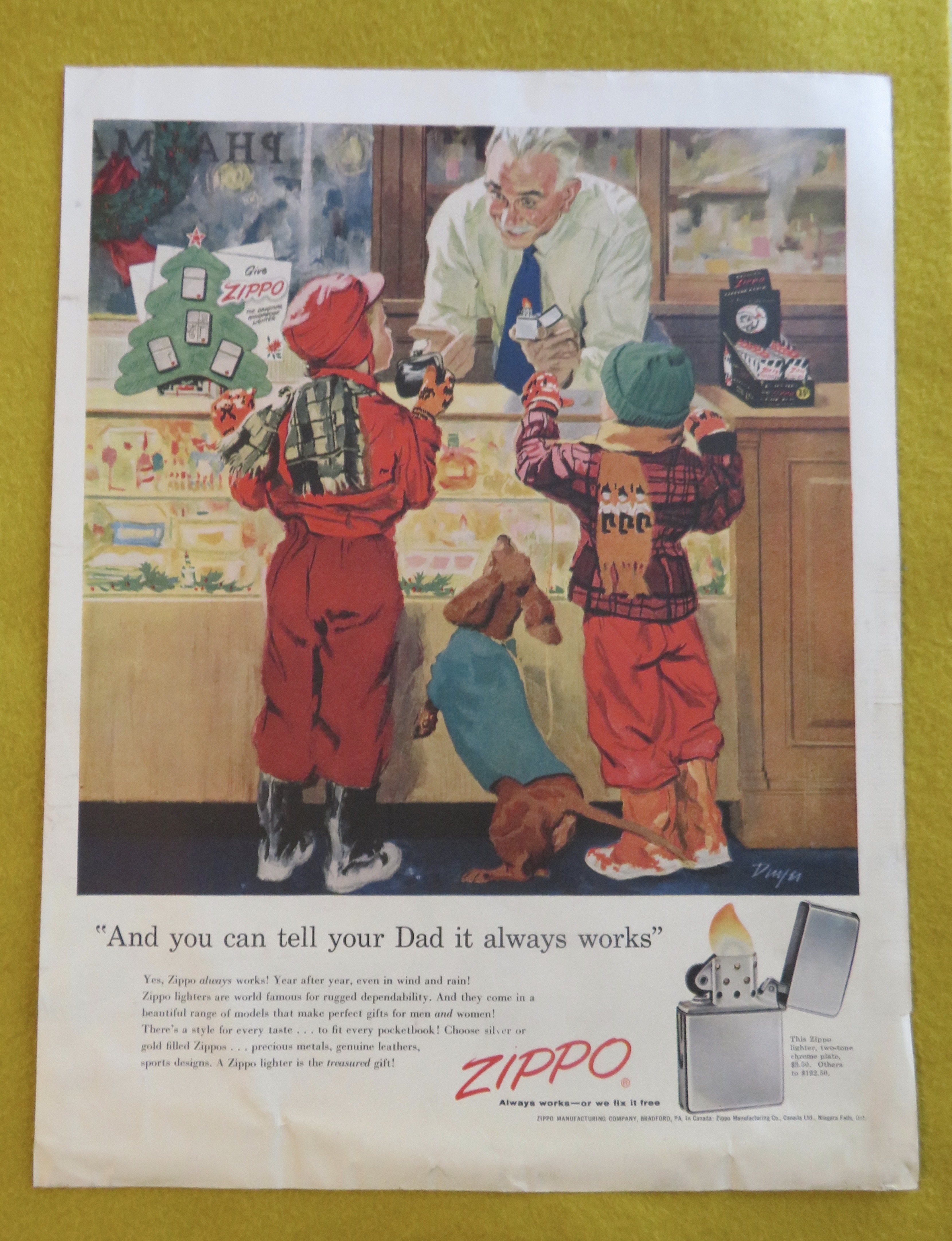 1955 Zippo Lighter with 2 Little Boys Buying Lighter