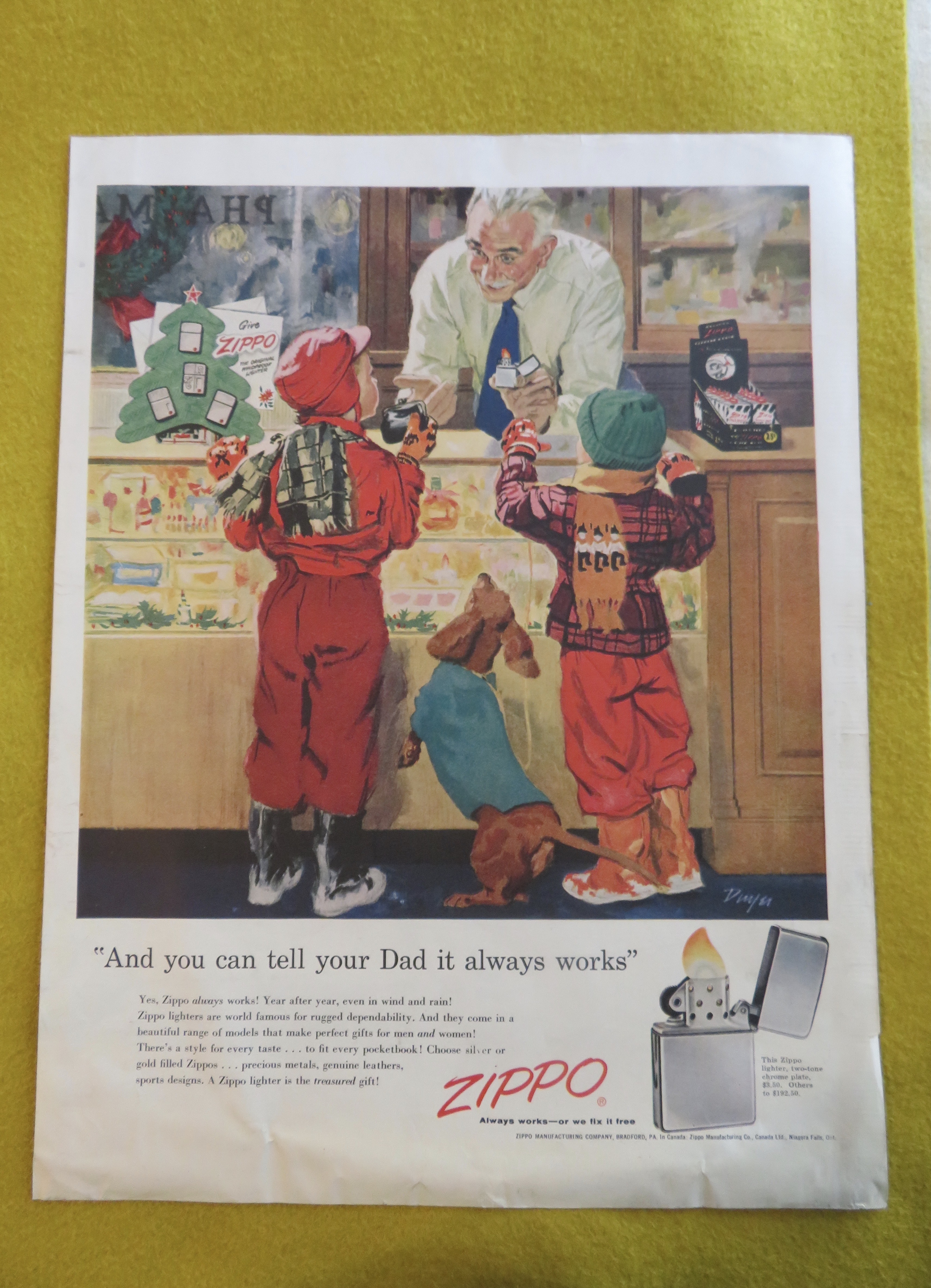 1955 Zippo Lighter with 2 Little Boys Buying Lighter