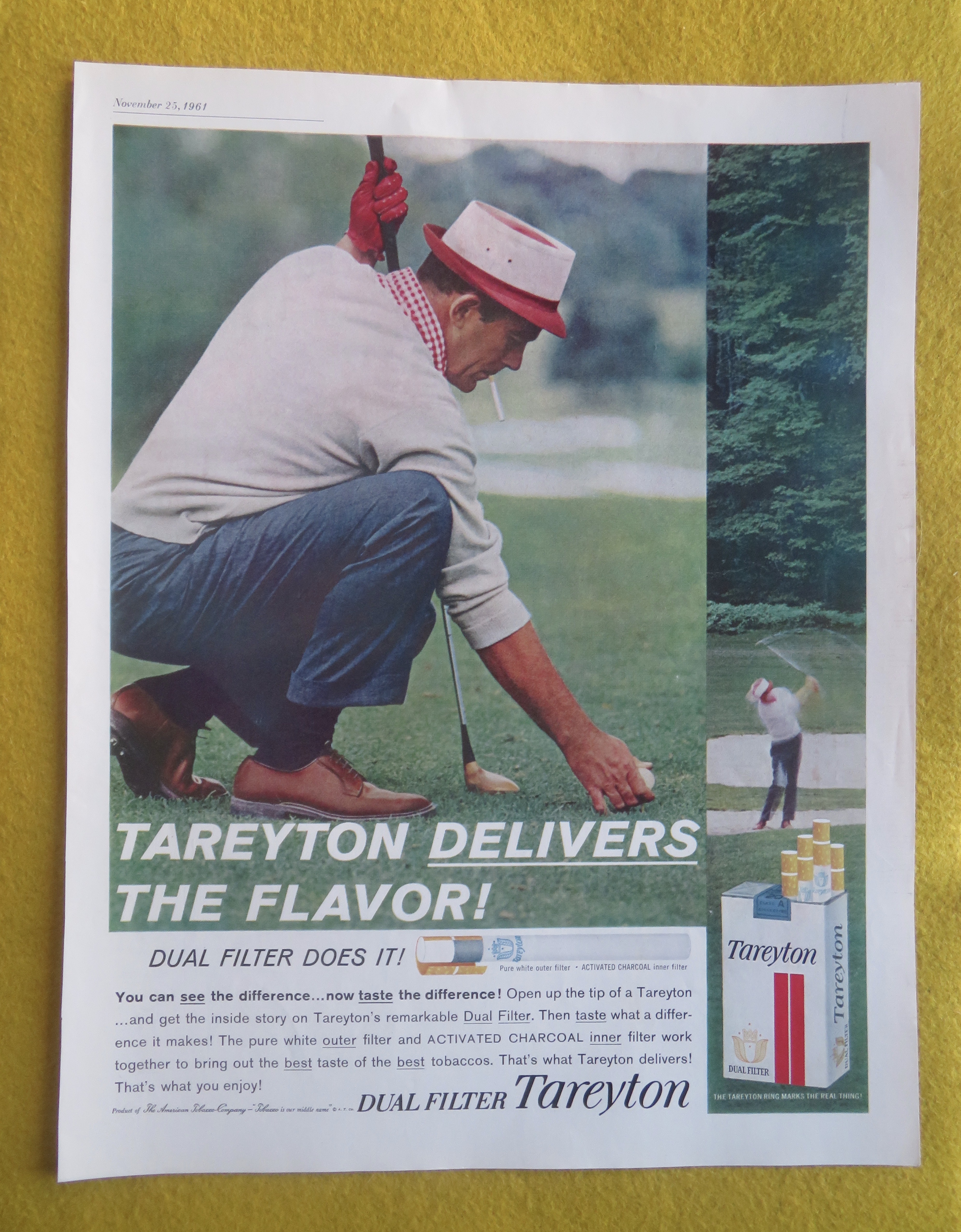 1961 Tareyton Cigarettes with Man Golfing & Smoking