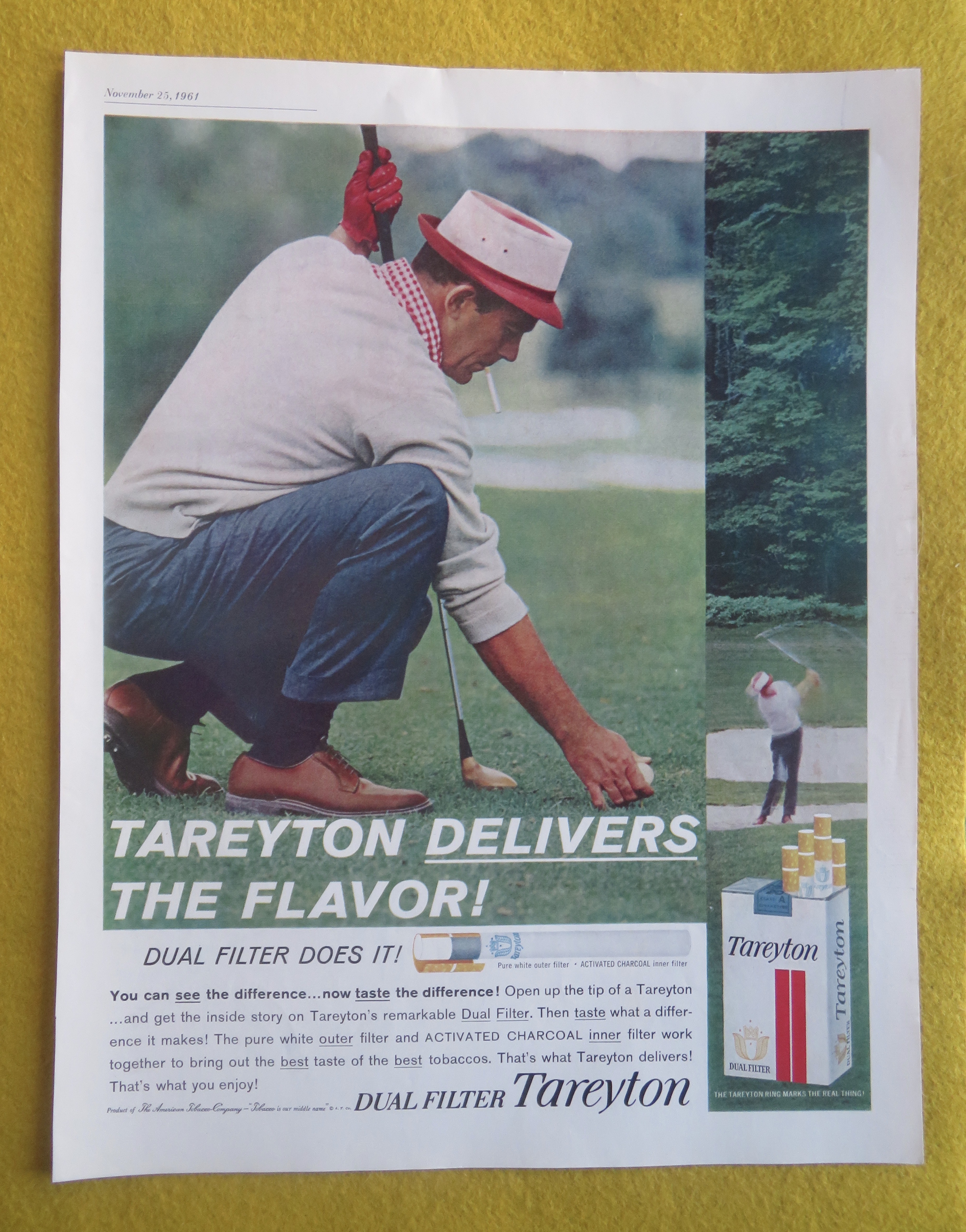 1961 Tareyton Cigarettes with Man Golfing & Smoking