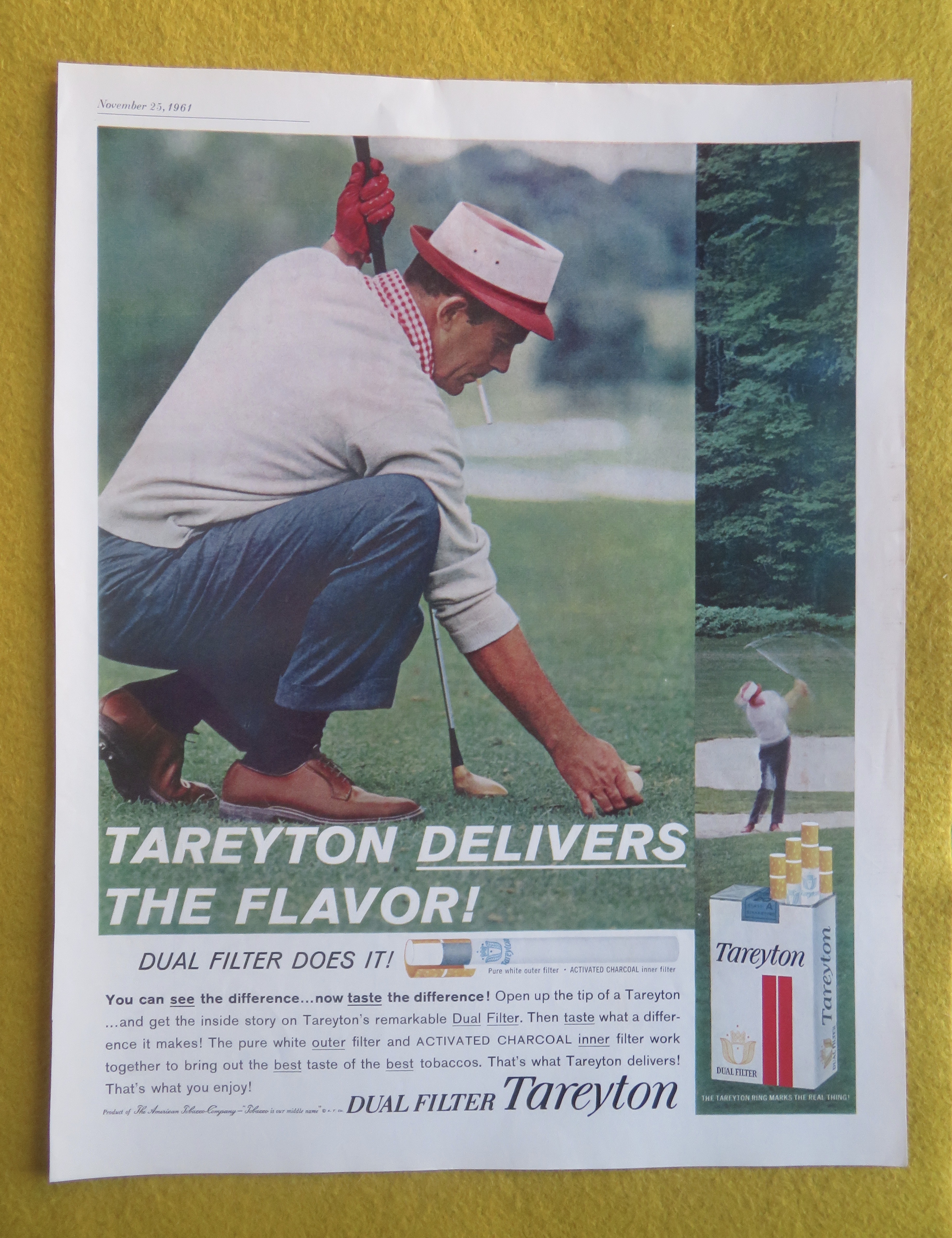 1961 Tareyton Cigarettes with Man Golfing & Smoking