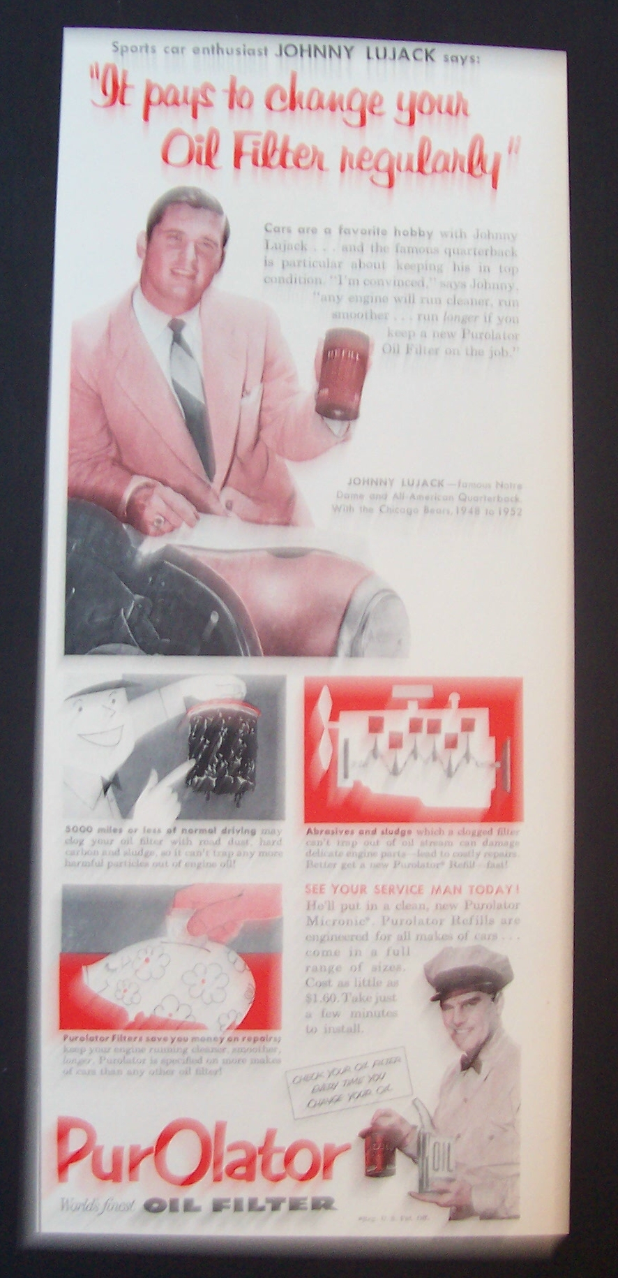 1953 Purolator Oil Filter with Johnny Lujack