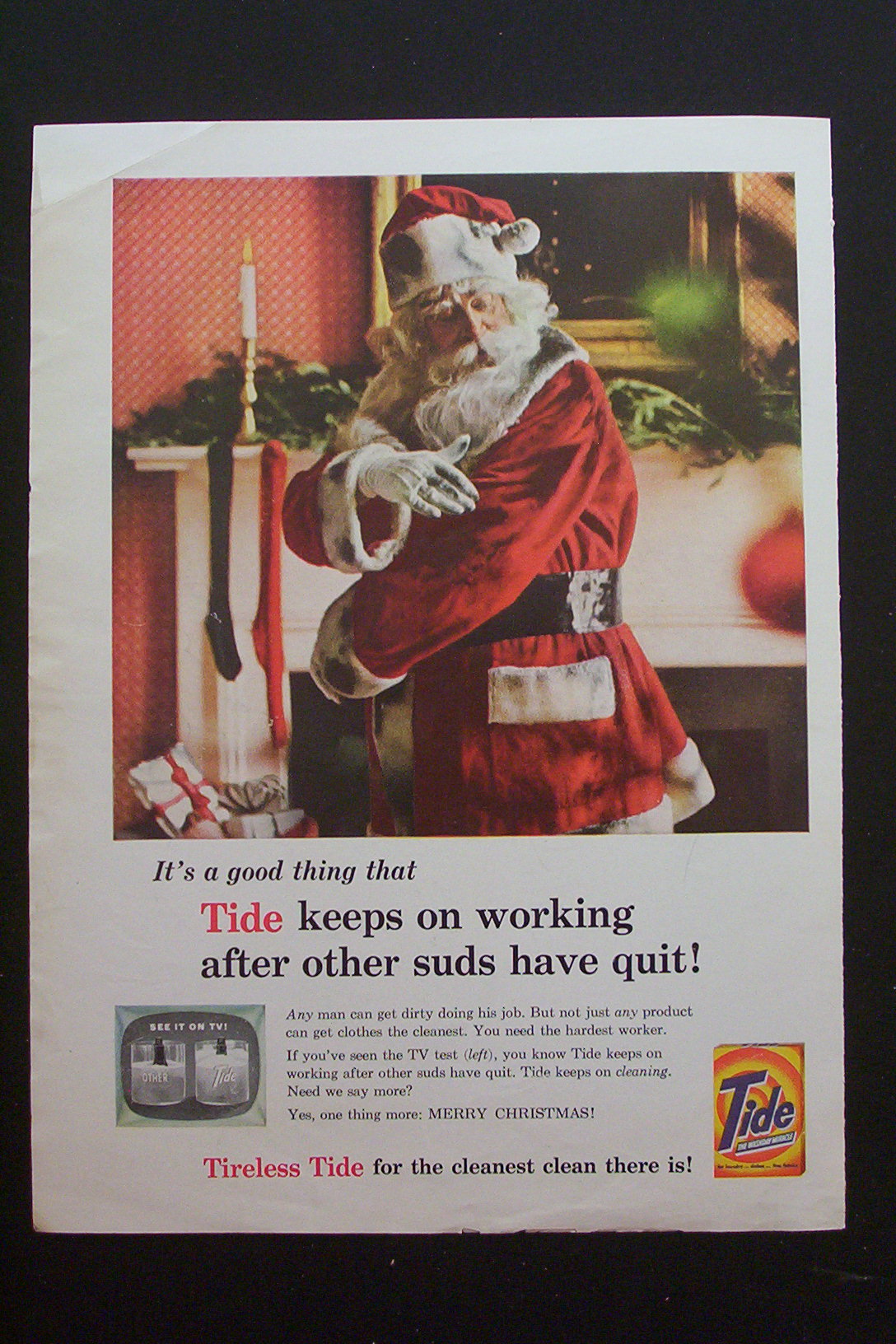 1959 Tide Laundry Detergent with Santa Brushing Off