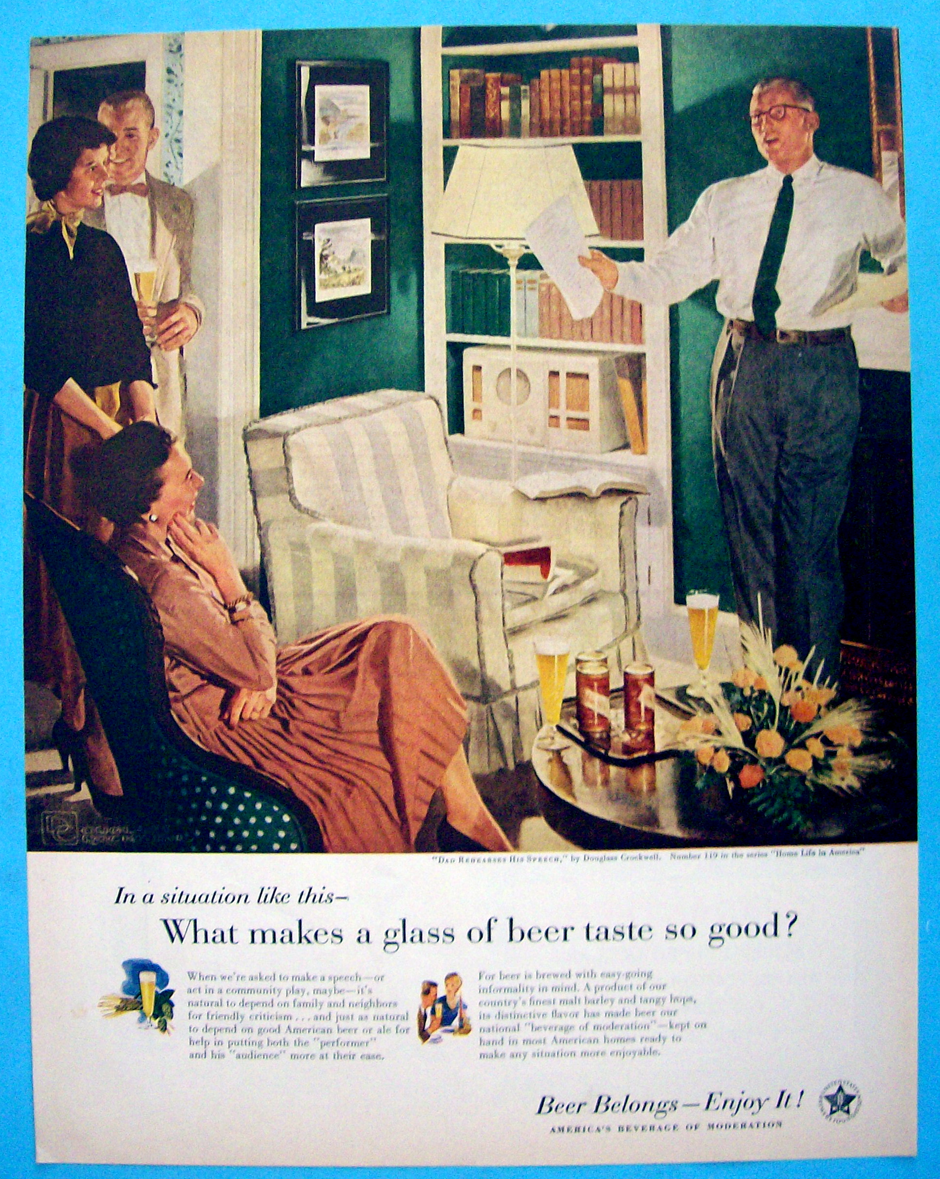 1956 Beer Belongs w/Dad Rehearses His Speech-Crockwell