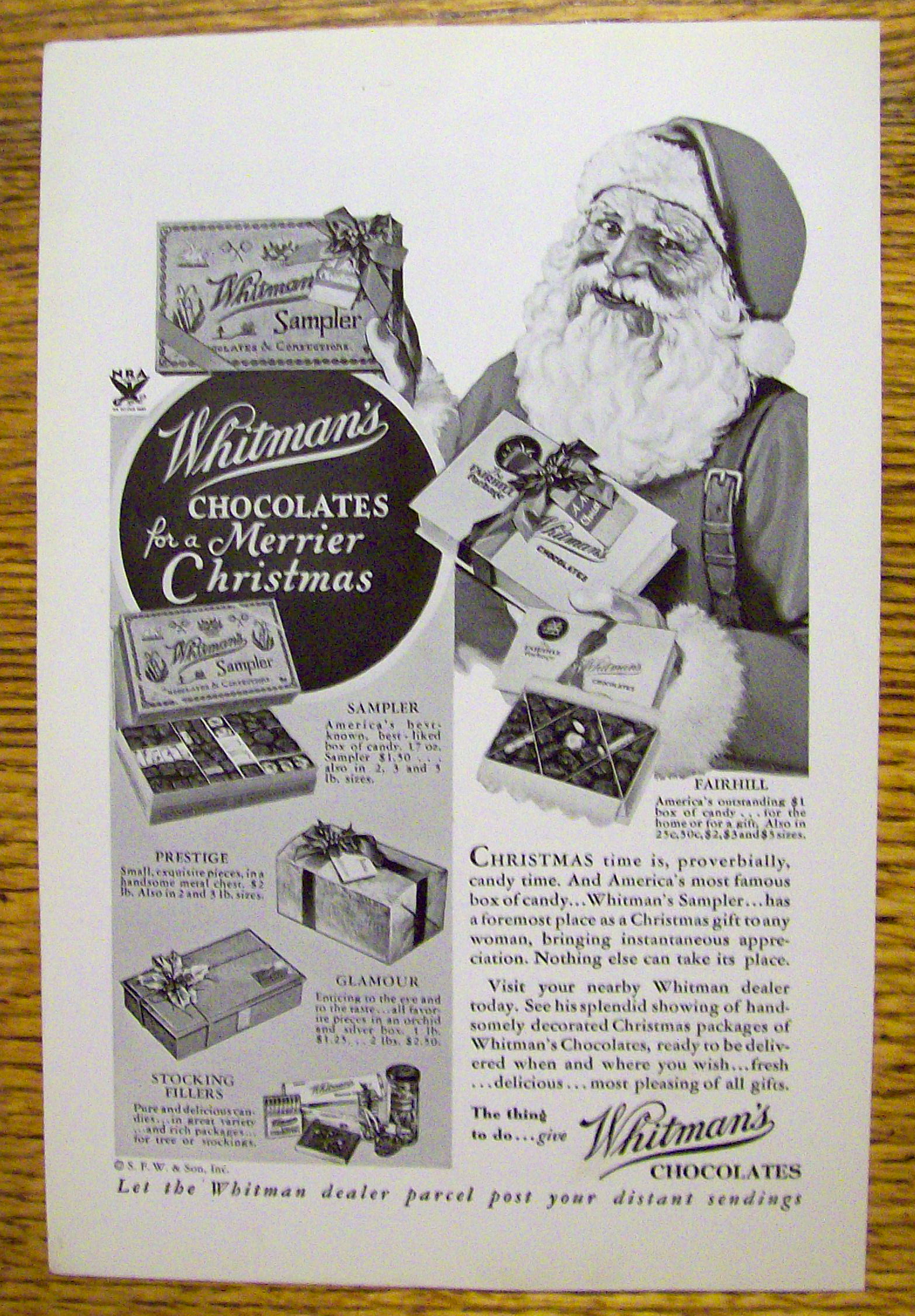 1933 Whitman's Chocolates with Santa Claus
