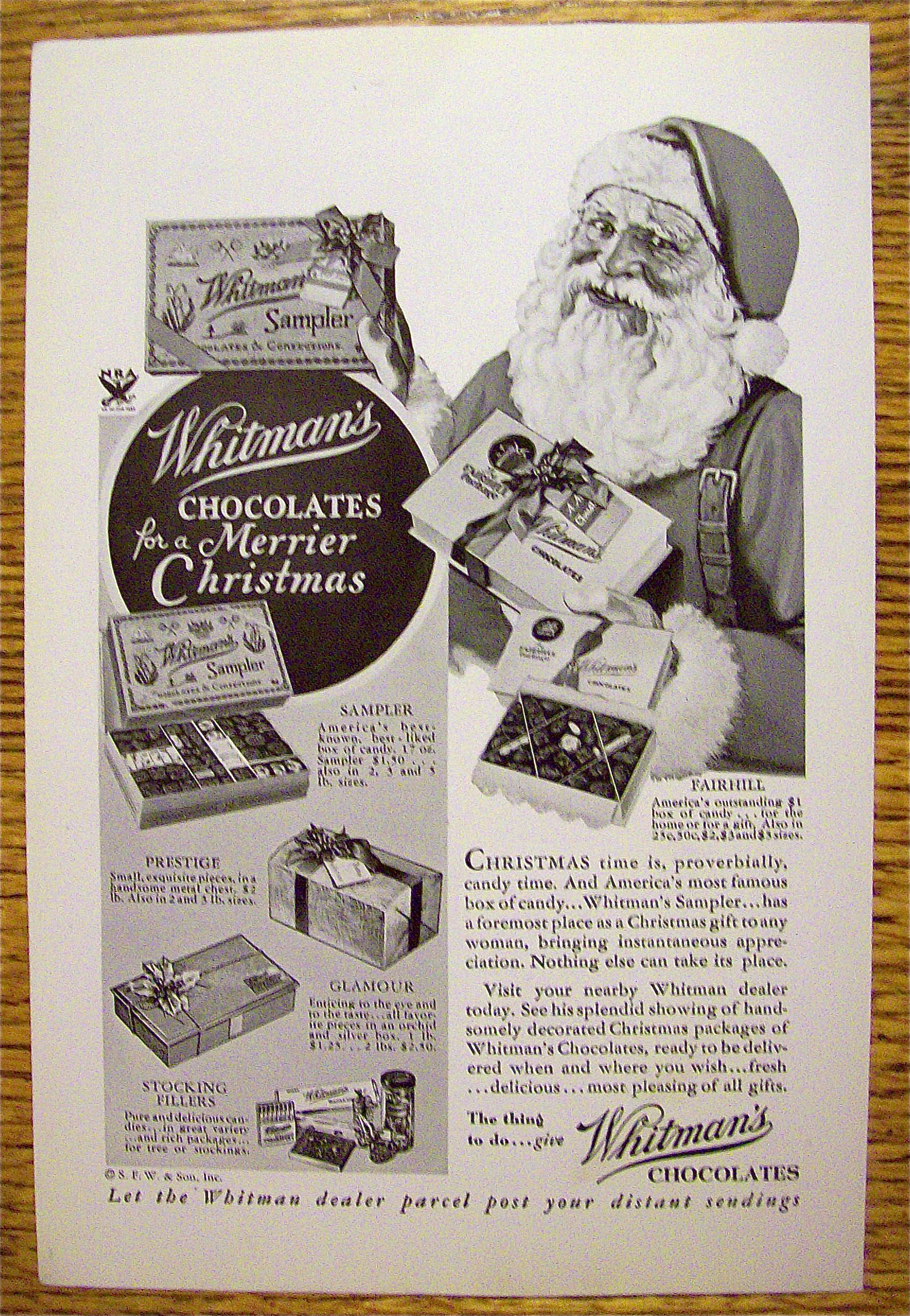 1933 Whitman's Chocolates with Santa Claus