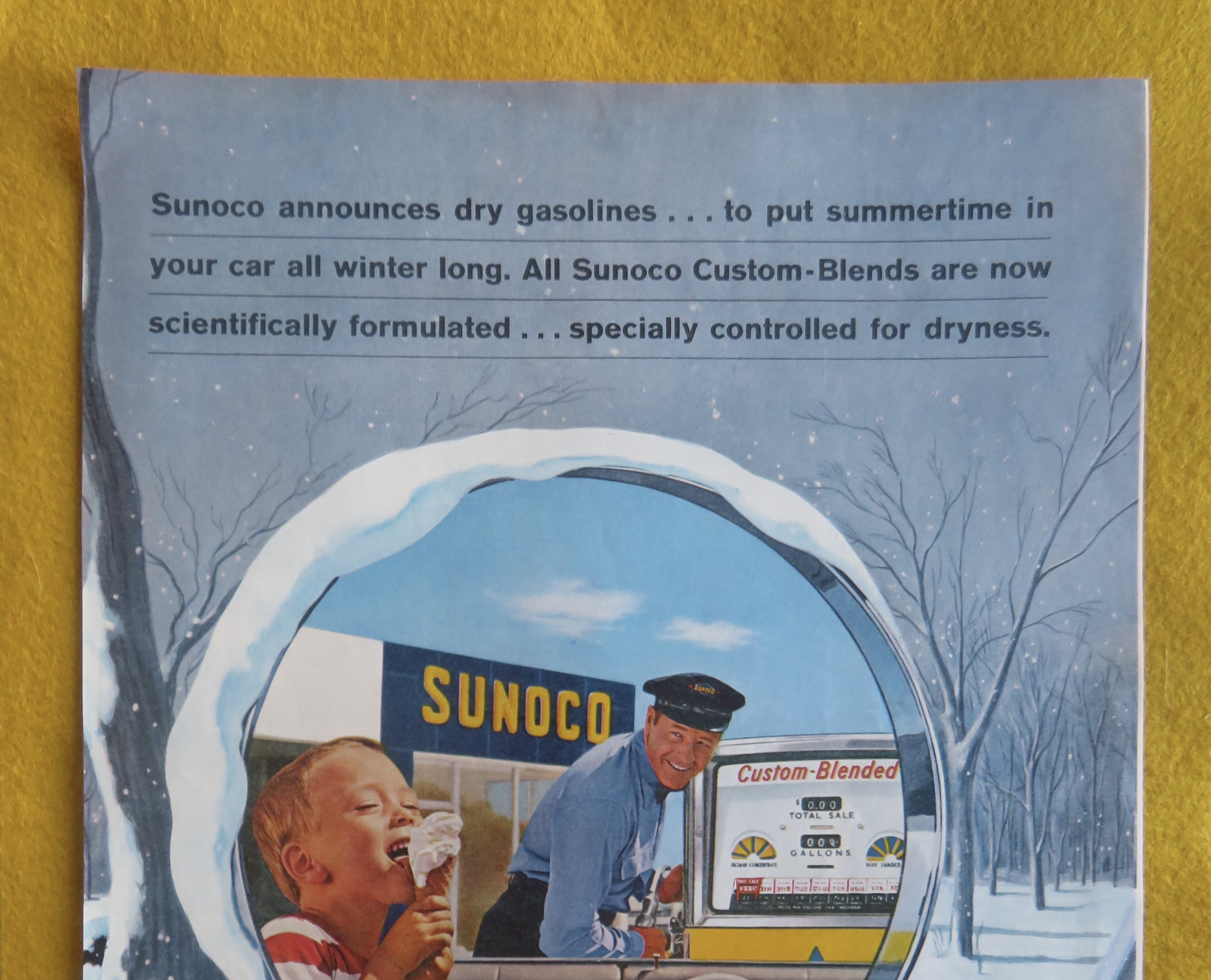 1962 Sunoco Gas w/ Attendant & Child Eating Ice Cream