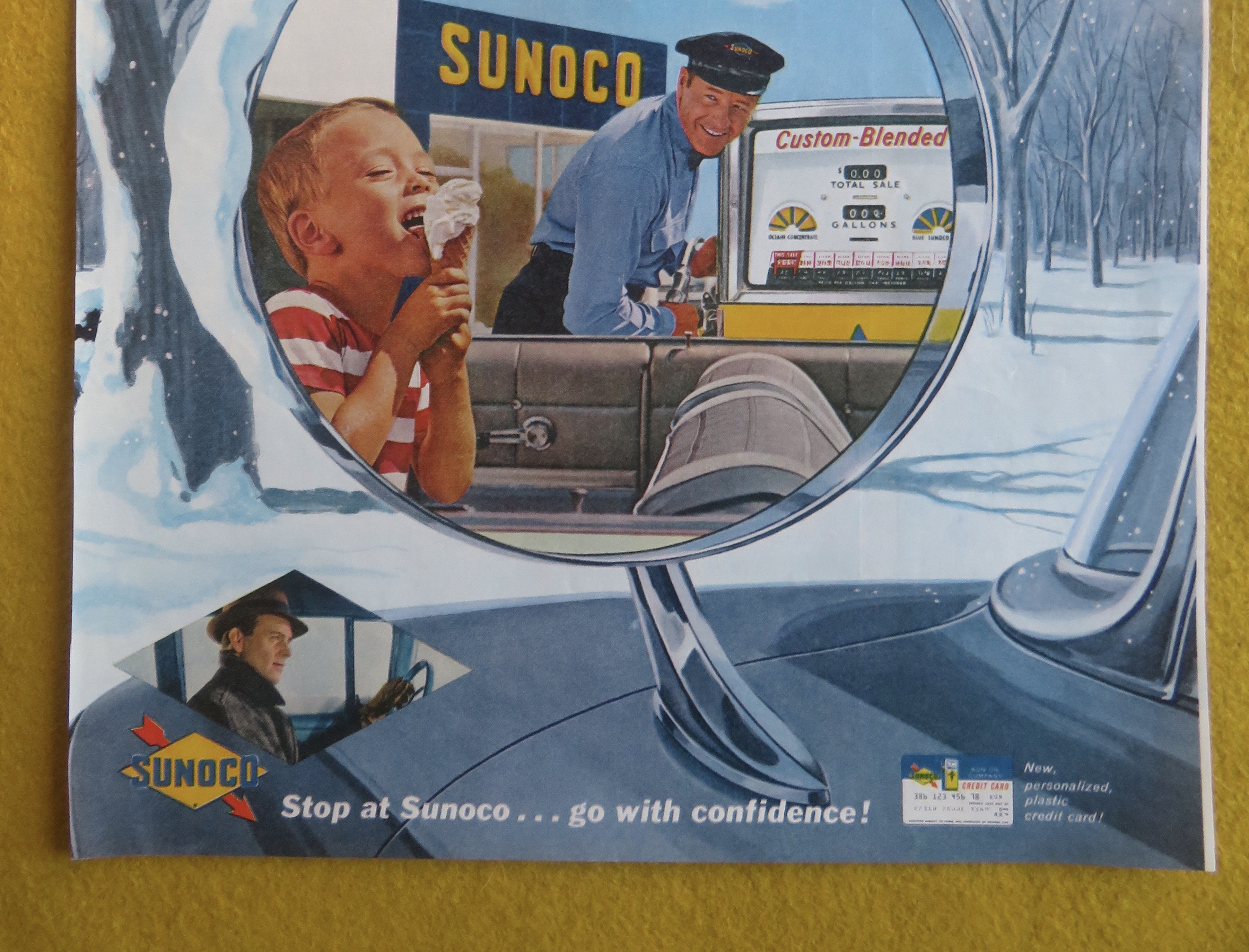 1962 Sunoco Gas w/ Attendant & Child Eating Ice Cream