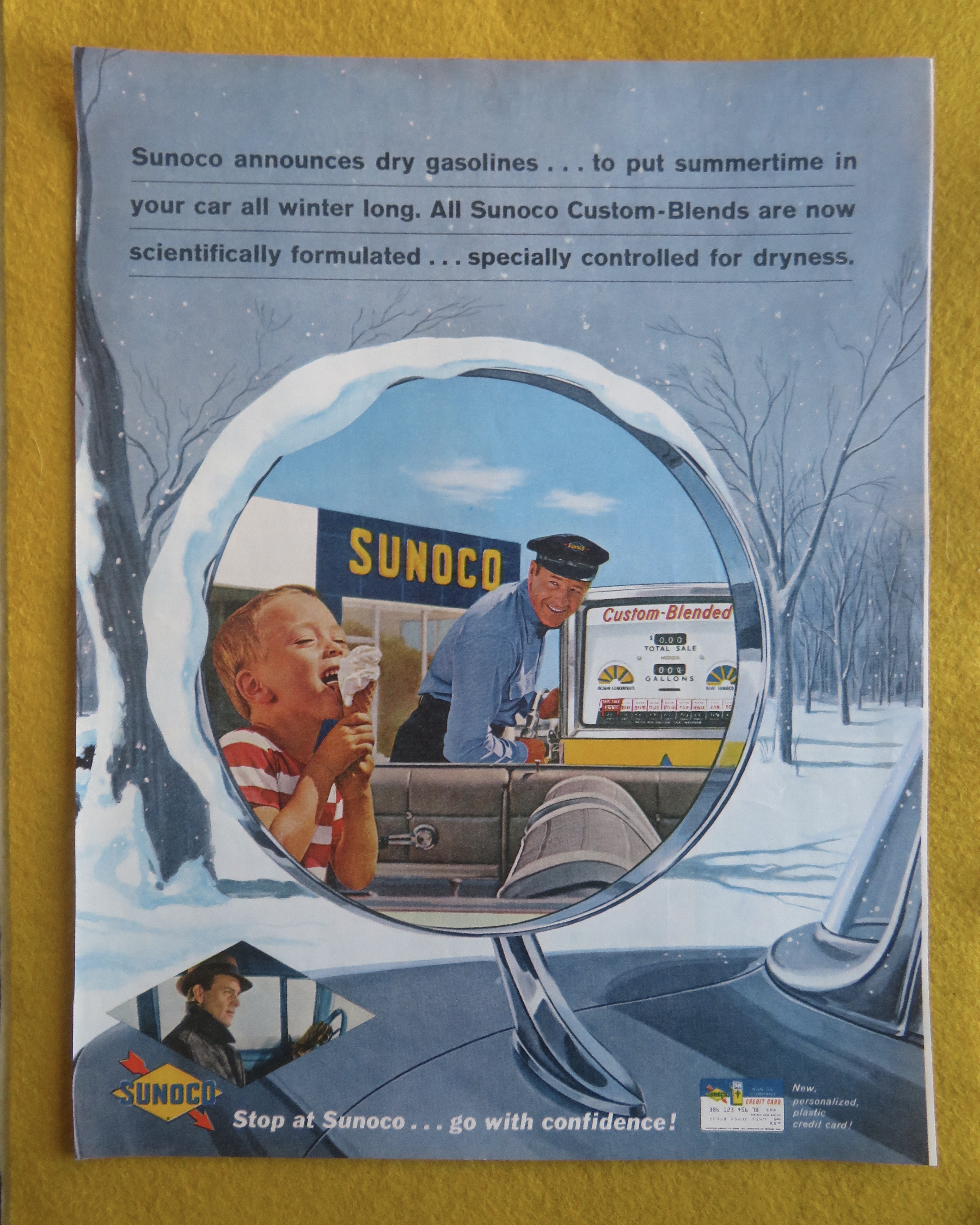 1962 Sunoco Gas w/ Attendant & Child Eating Ice Cream