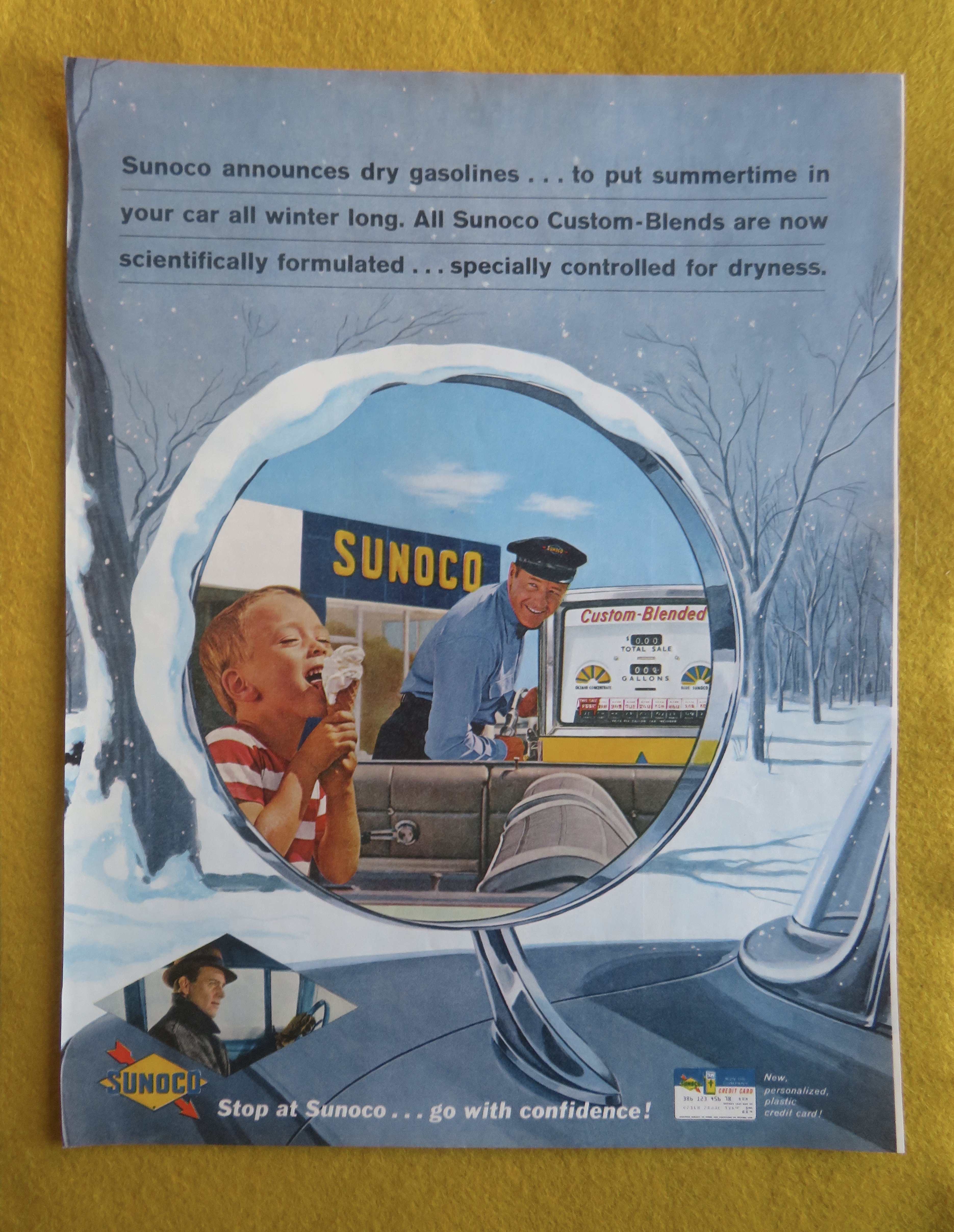 1962 Sunoco Gas w/ Attendant & Child Eating Ice Cream