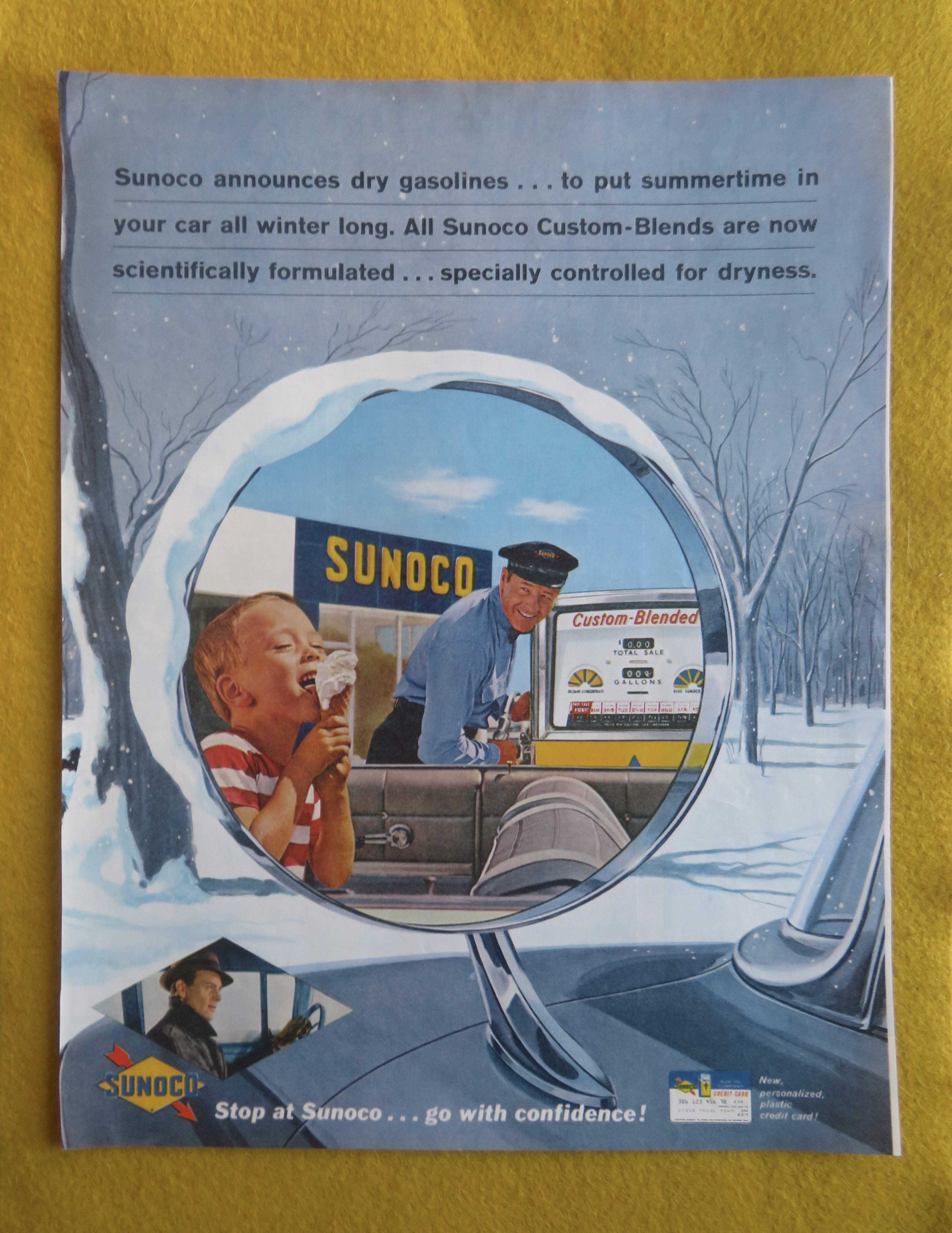 1962 Sunoco Gas w/ Attendant & Child Eating Ice Cream