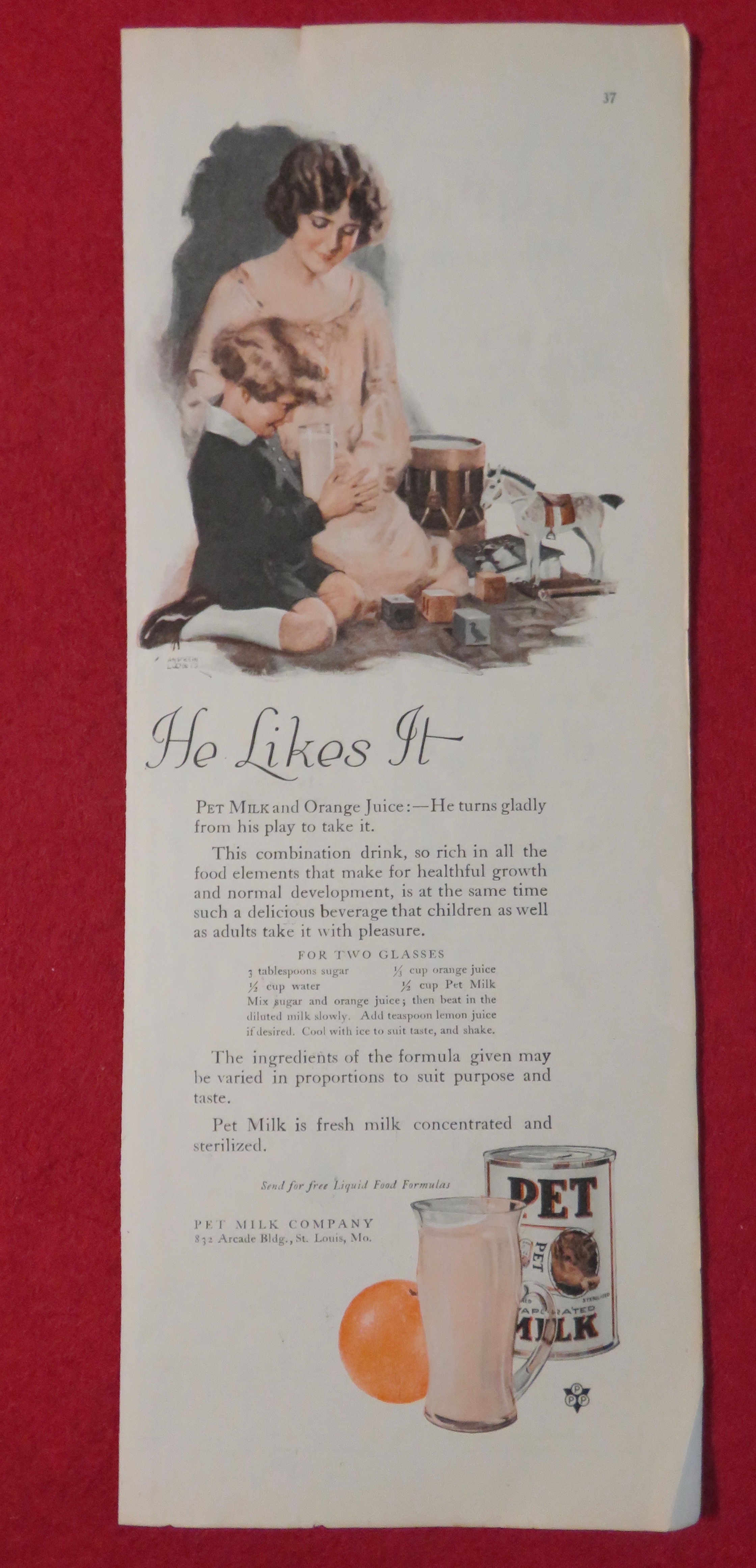 1924 Pet Milk with Woman Giving Child A Glass To Drink