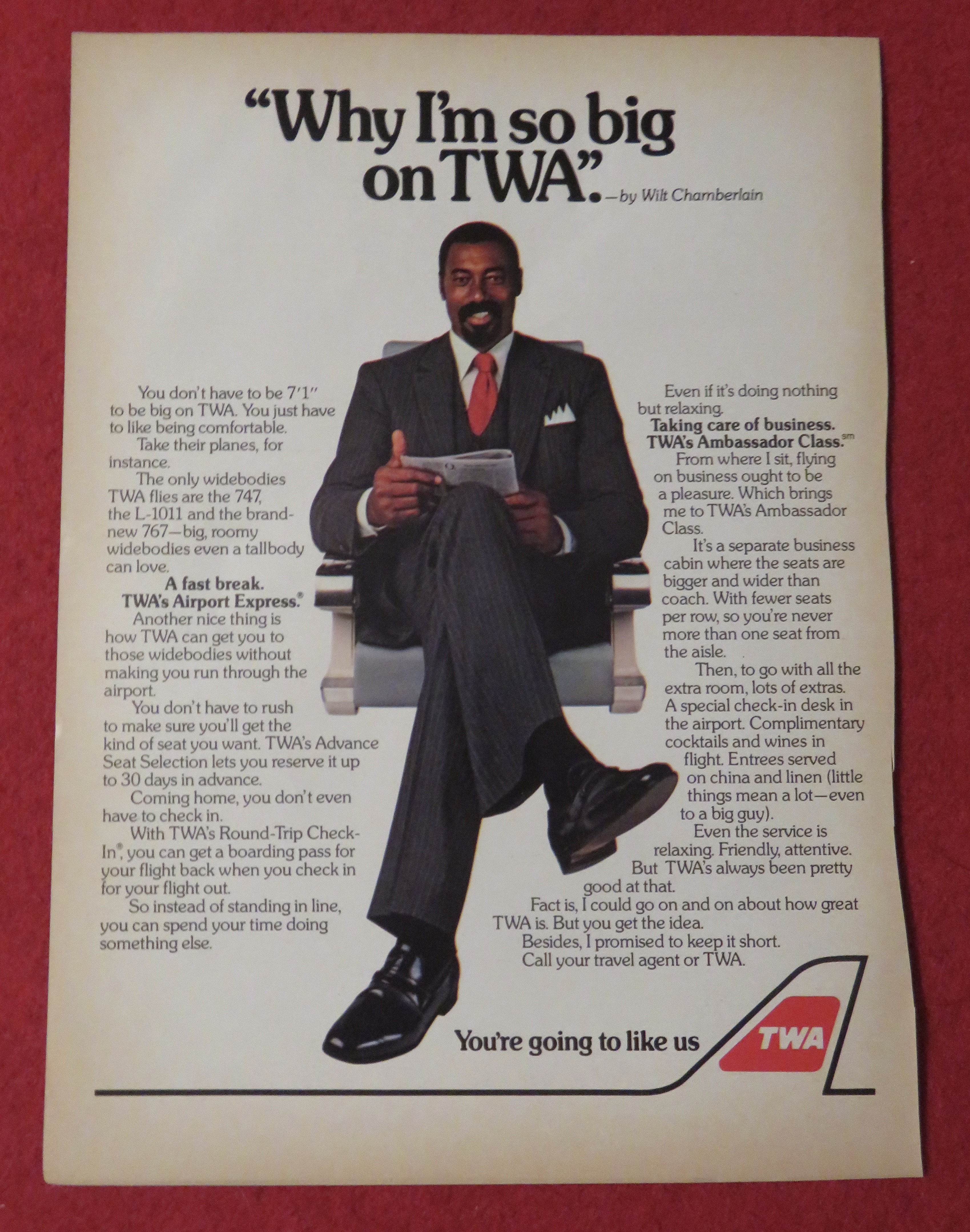 1982 TWA Airlines with Basketball's Wilt Chamberlain
