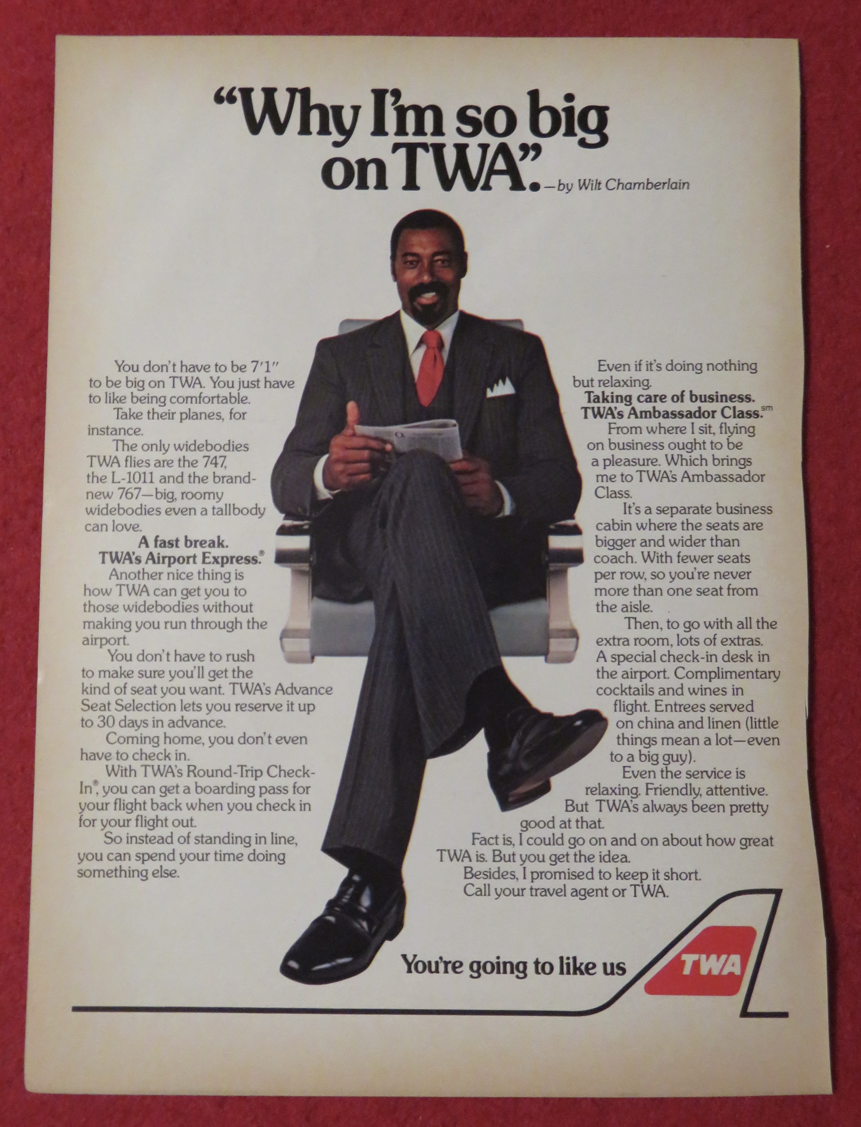1982 TWA Airlines with Basketball's Wilt Chamberlain
