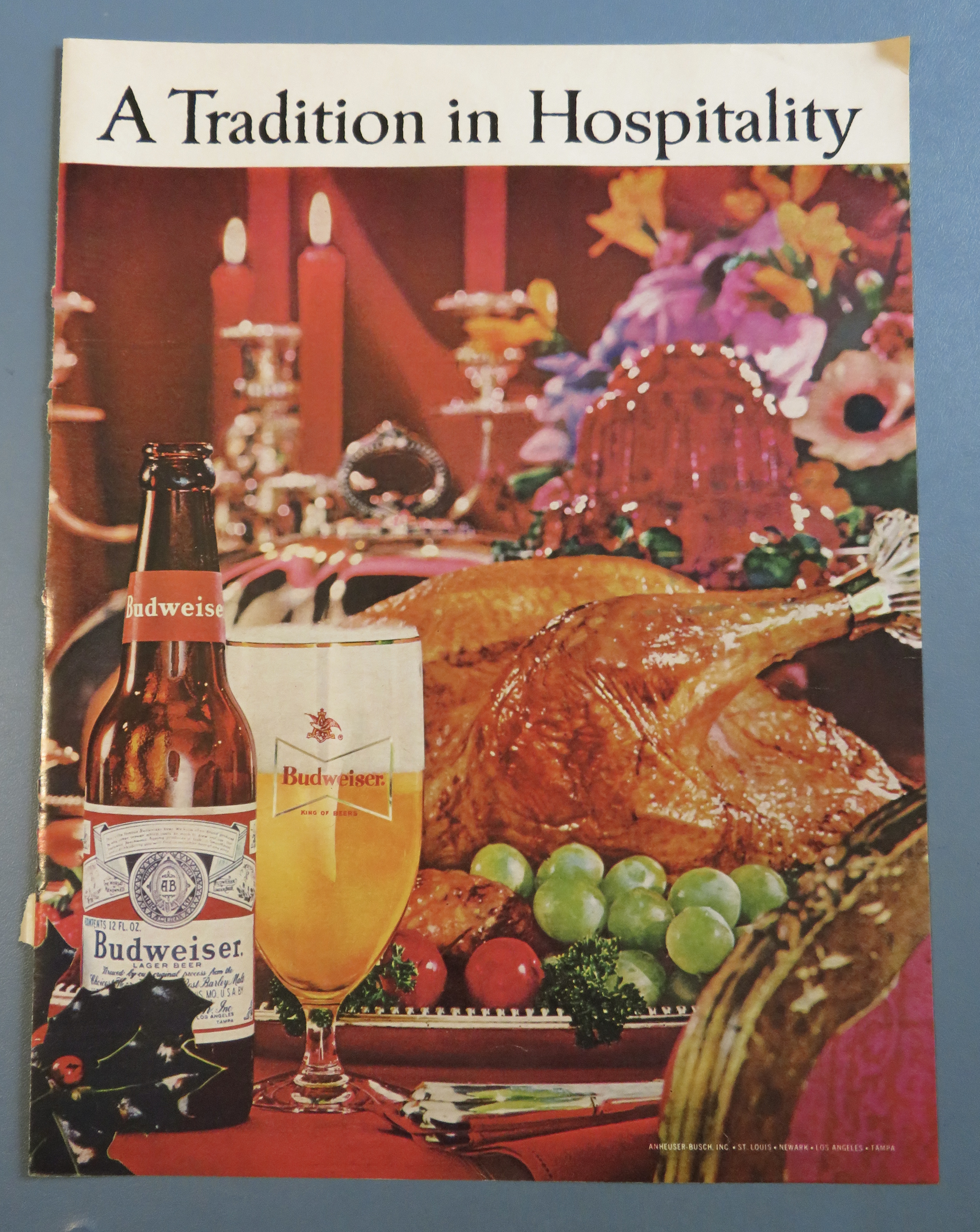 1963 Budweiser Beer with Turkey On A Platter