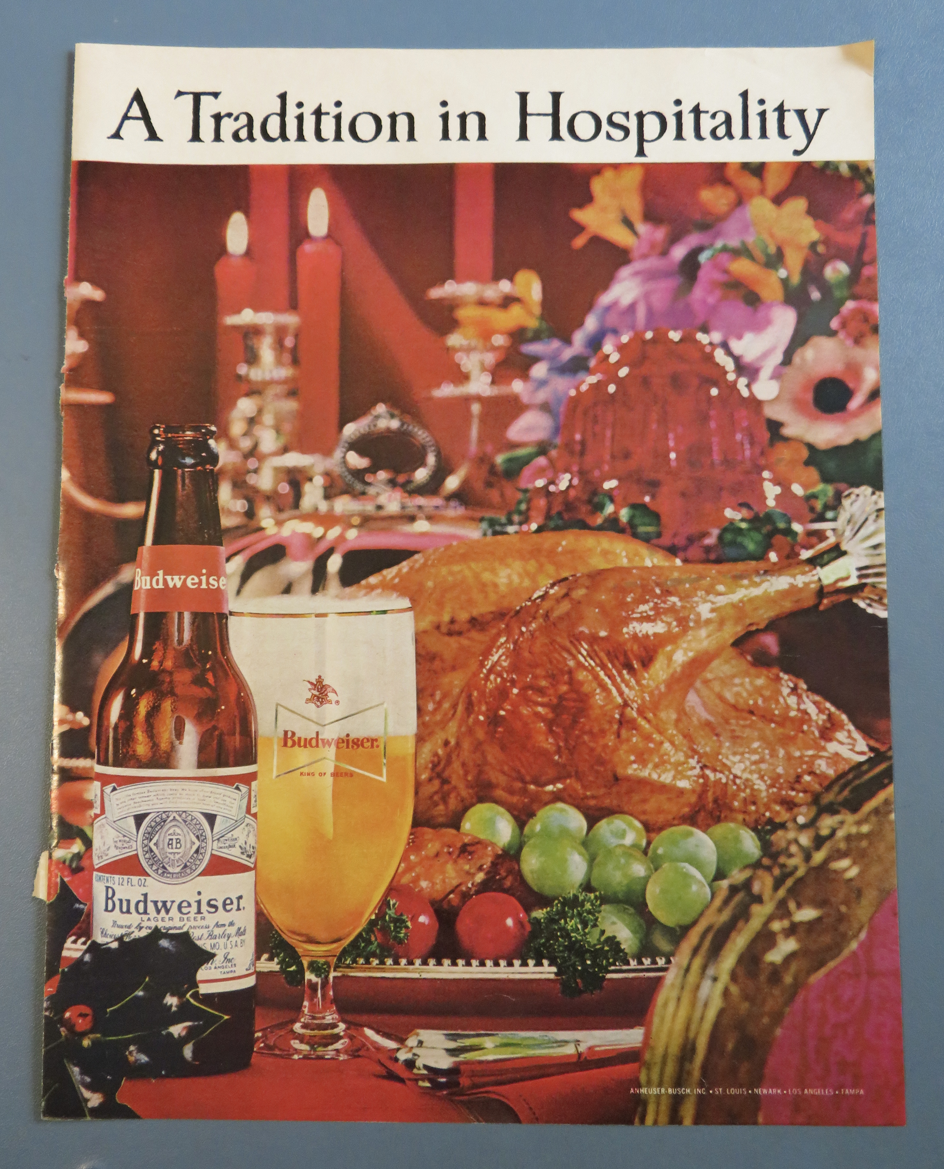 1963 Budweiser Beer with Turkey On A Platter