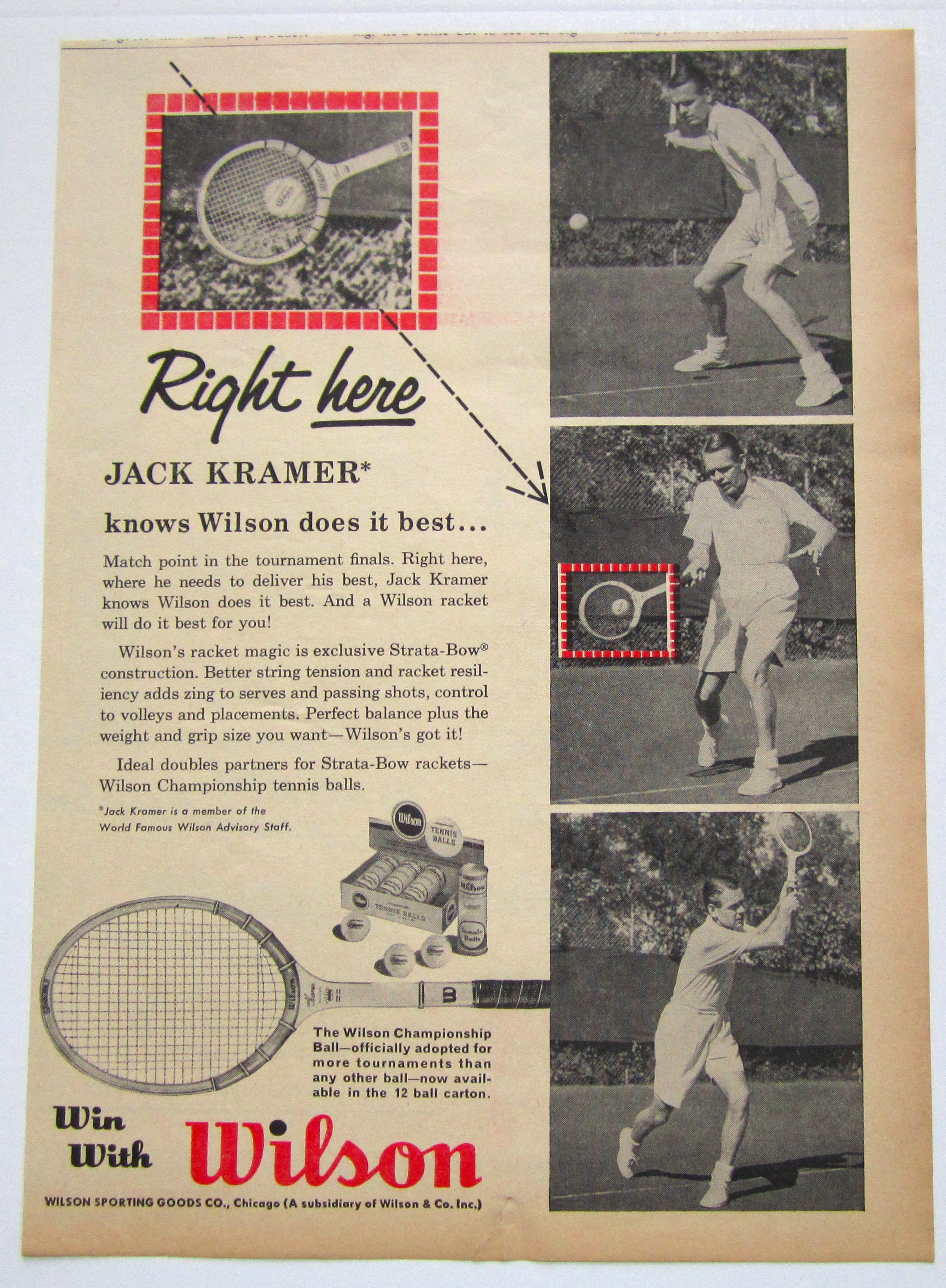 1960 Vintage Wilson Racket With Jack Kramer