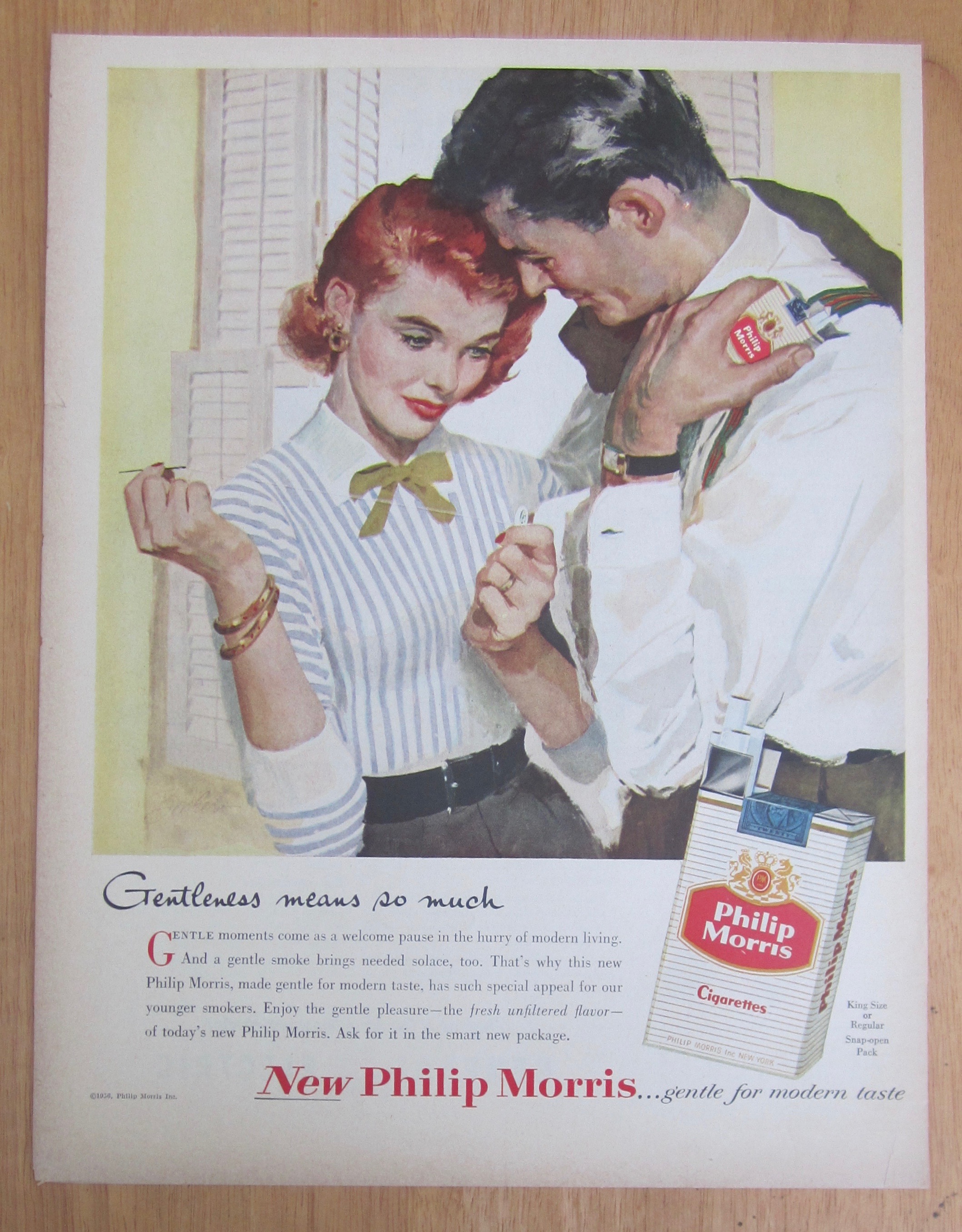1956 Philip Morris Cigarettes/Woman Sewing Man's Shirt