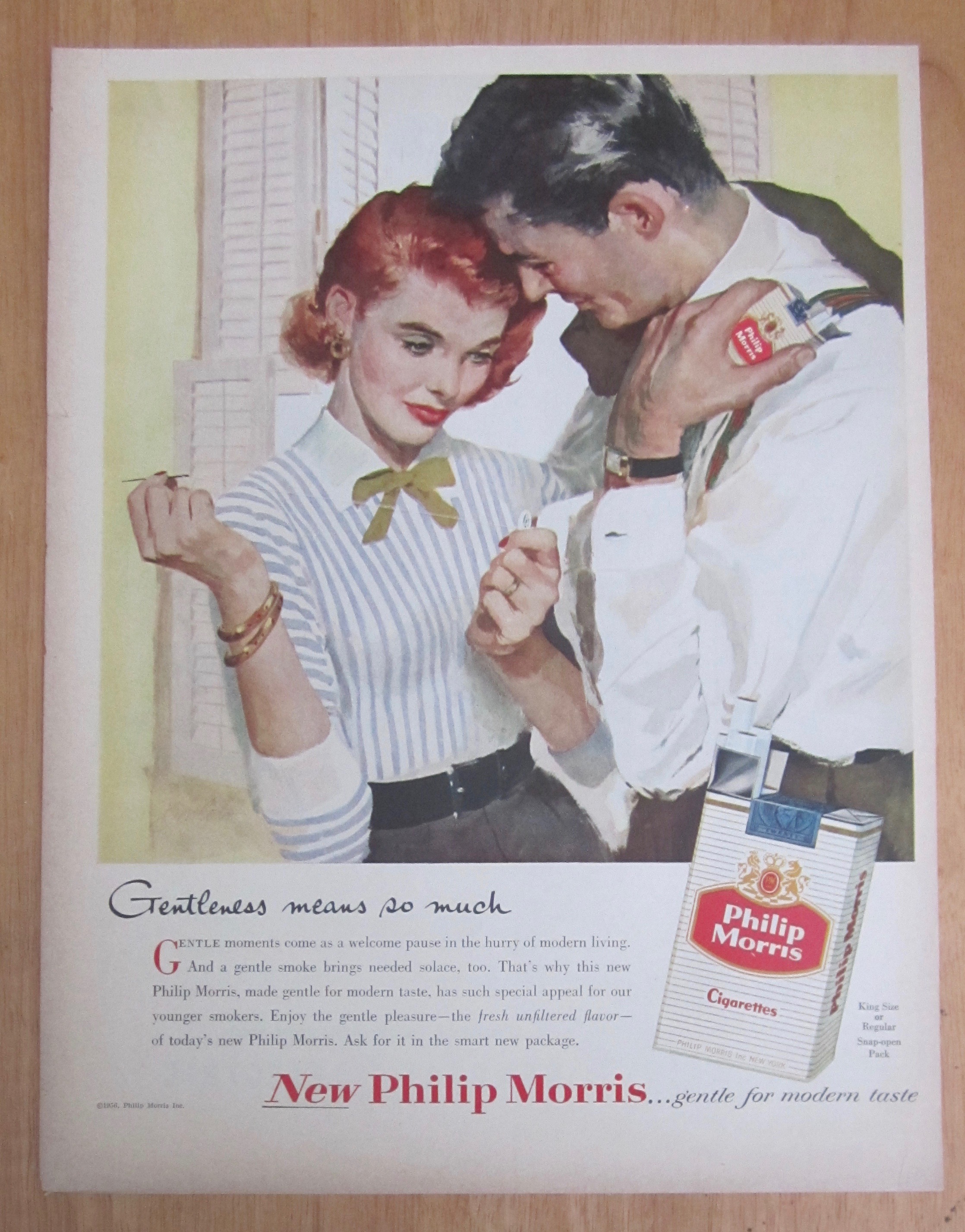 1956 Philip Morris Cigarettes/Woman Sewing Man's Shirt