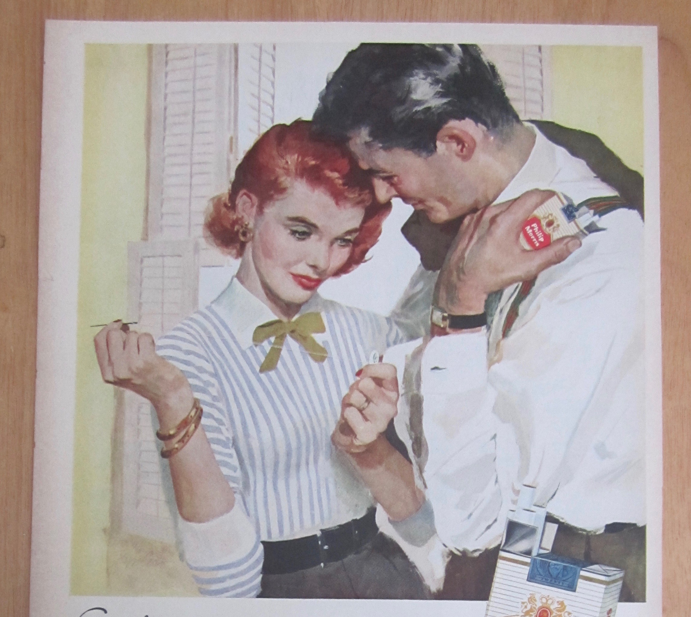 1956 Philip Morris Cigarettes/Woman Sewing Man's Shirt