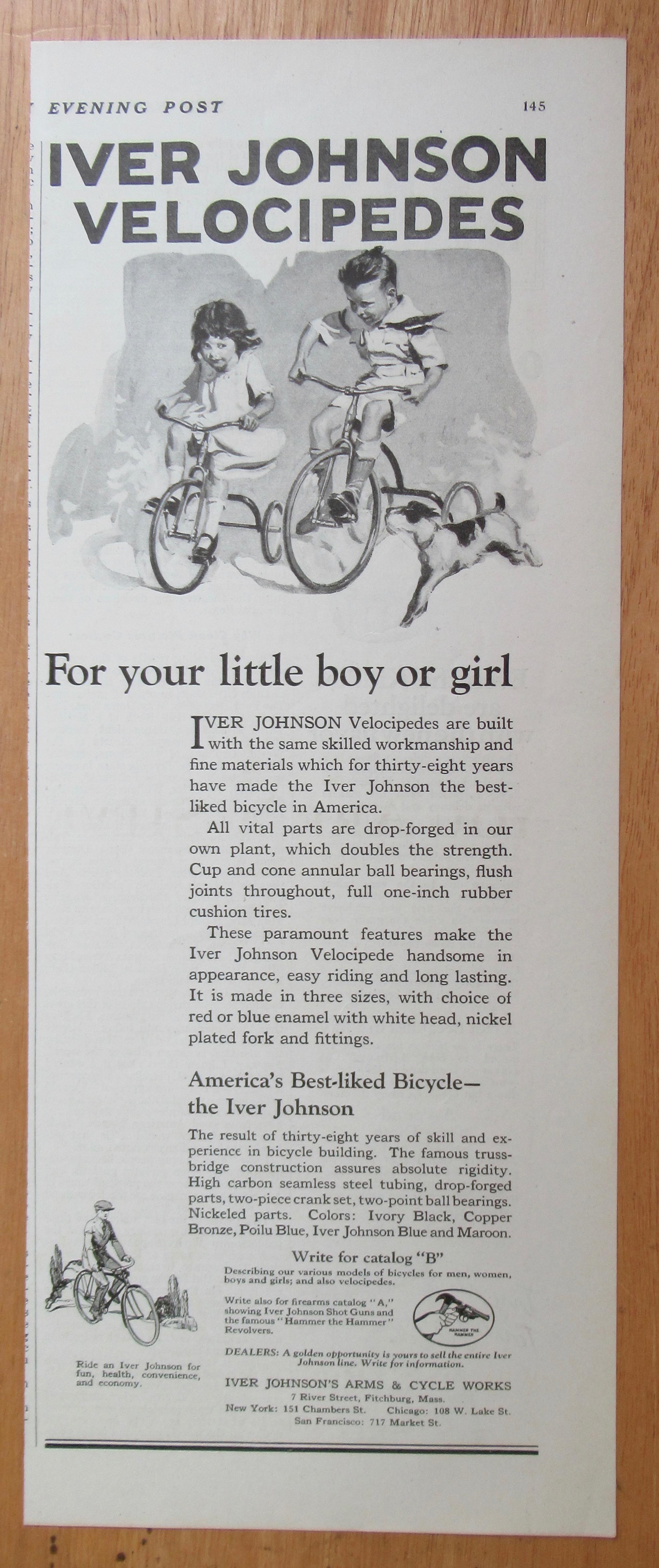 1923 Iver Johnson Velocipedes with Little Boy & Girl
