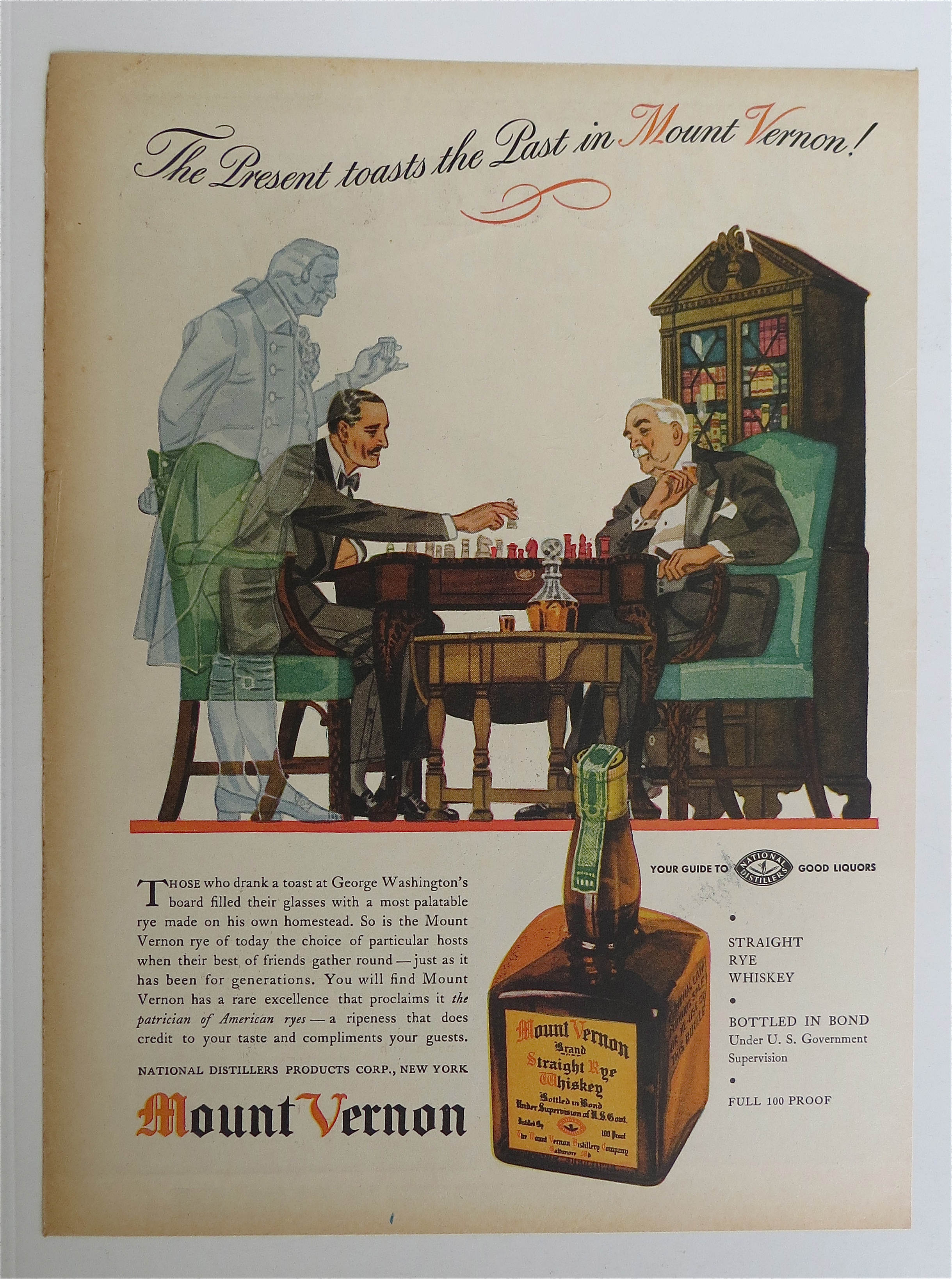 1937 Mount Vernon Whiskey with Two Men Playing Chess