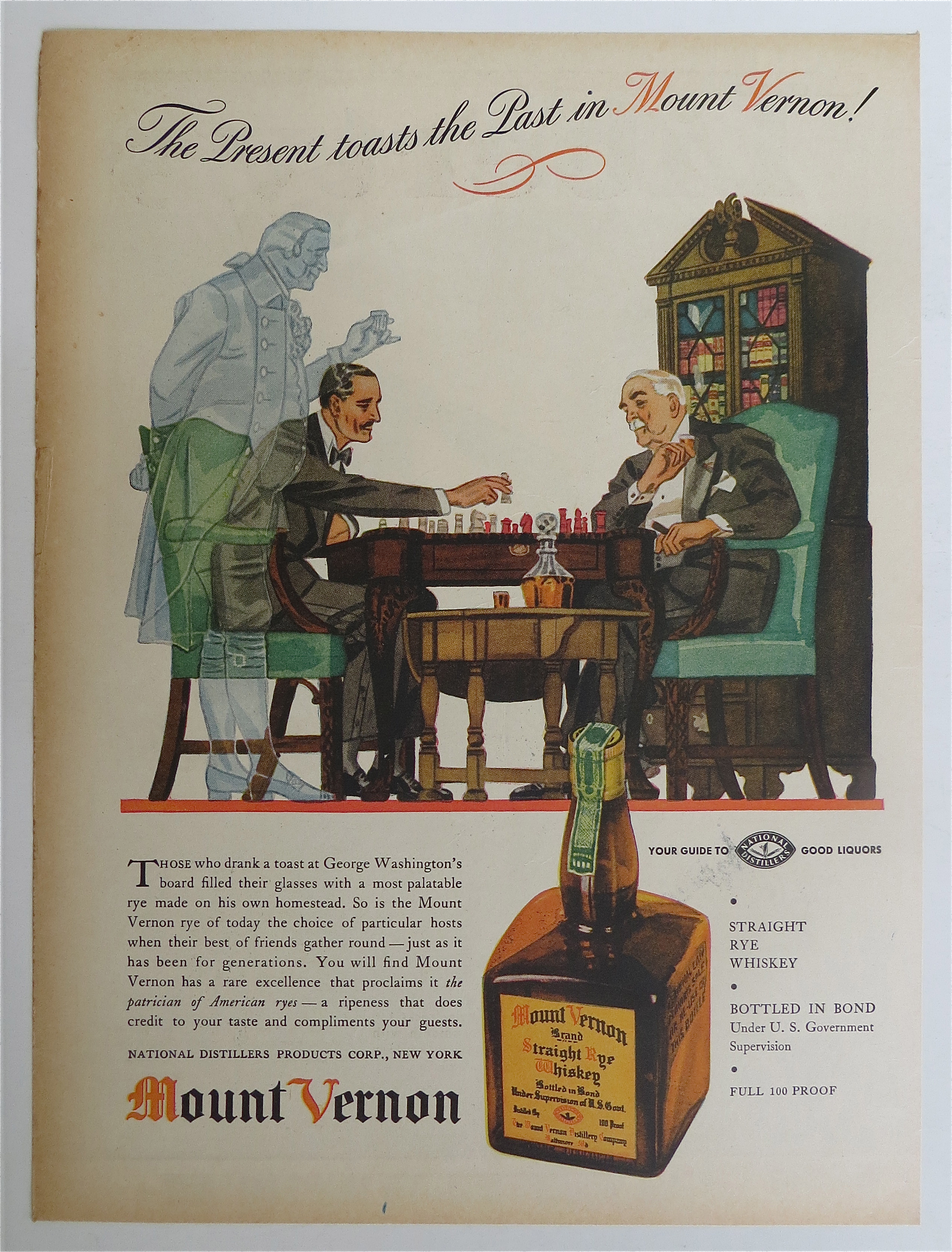 1937 Mount Vernon Whiskey with Two Men Playing Chess
