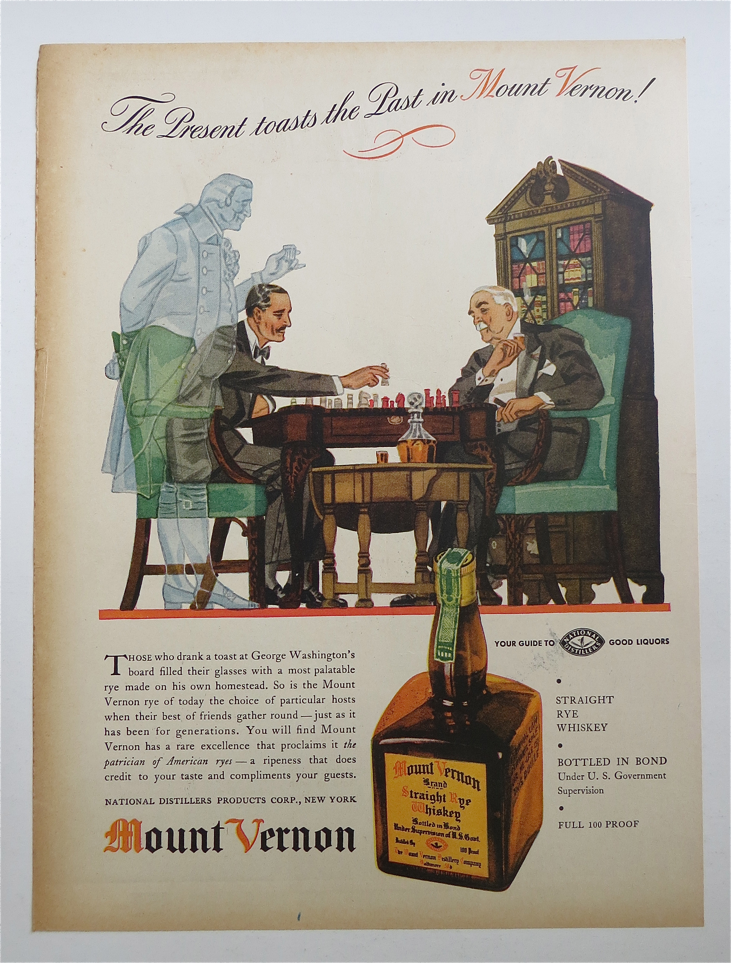 1937 Mount Vernon Whiskey with Two Men Playing Chess