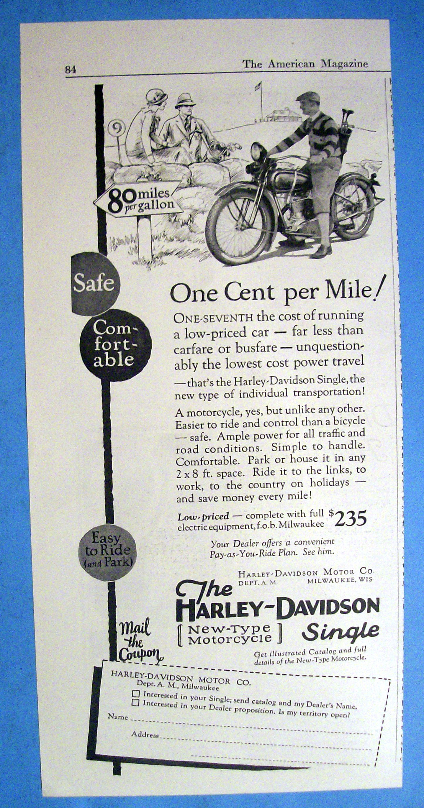 1926 Harley Davidson Single Motorcycle with Man Riding