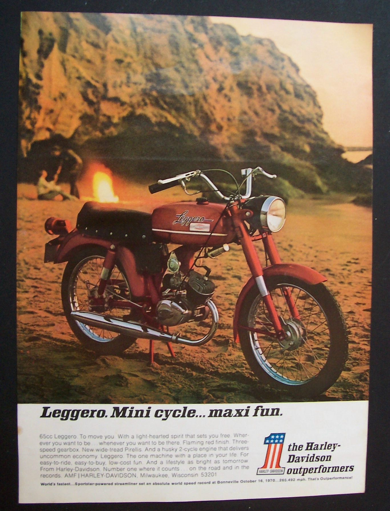 1971 Harley Davidson Motorcycle with 65cc Leggero
