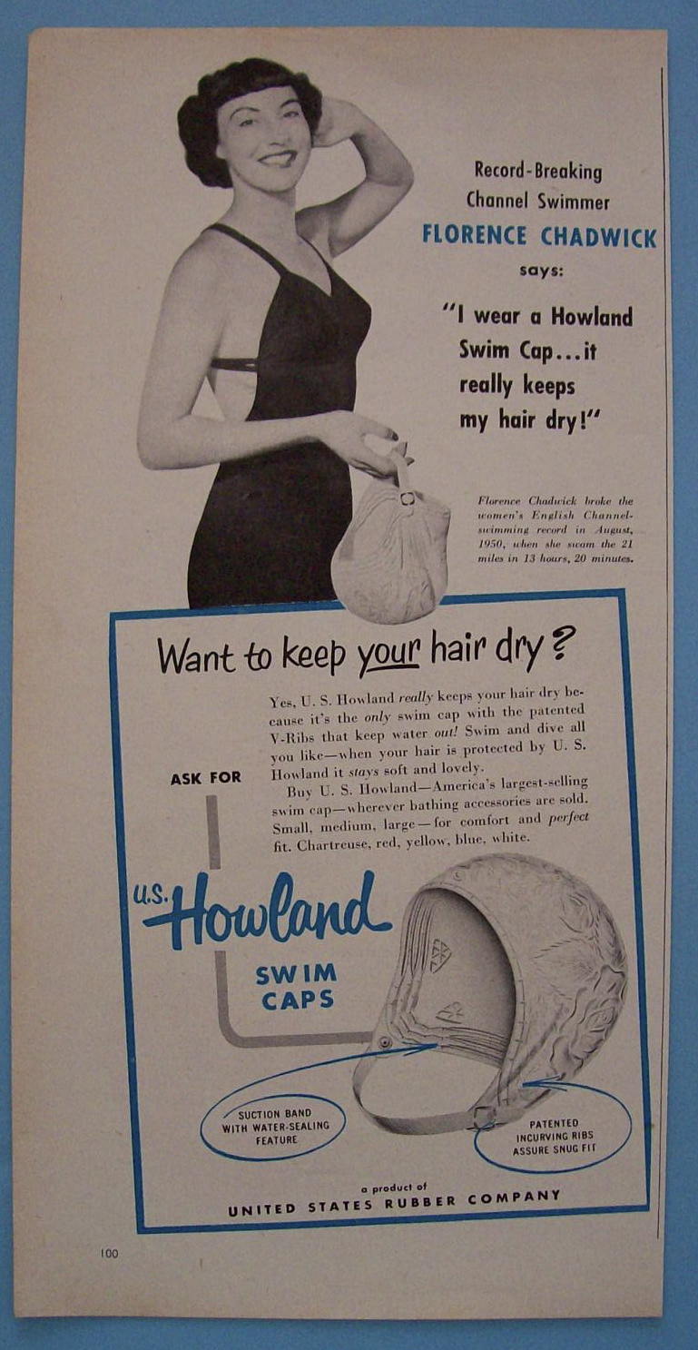 Vintage Ad: 1951 Howland Swim Caps w/ Florence Chadwick