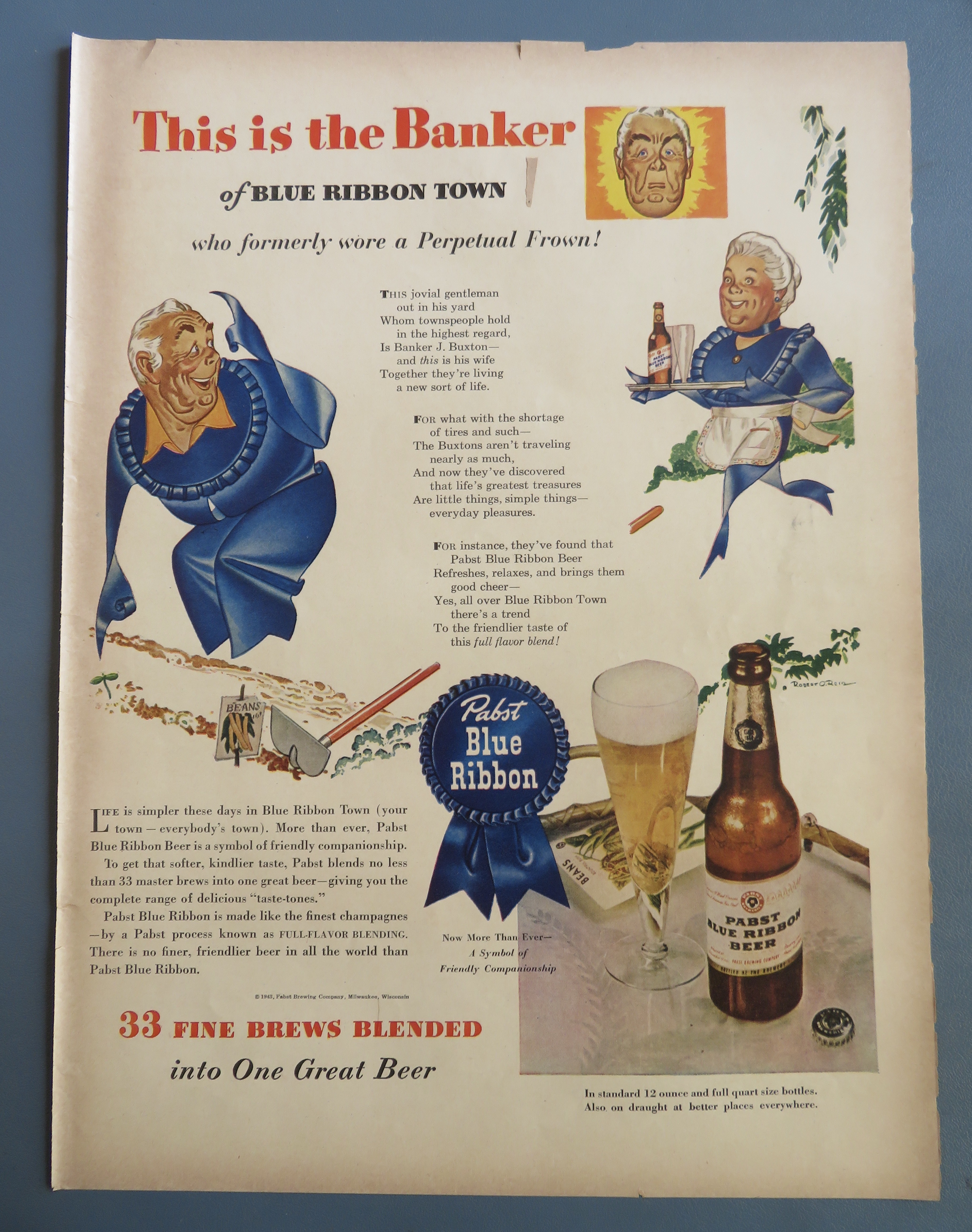 1943 Pabst Blue Ribbon Beer with Shopper of Blue Ribbon