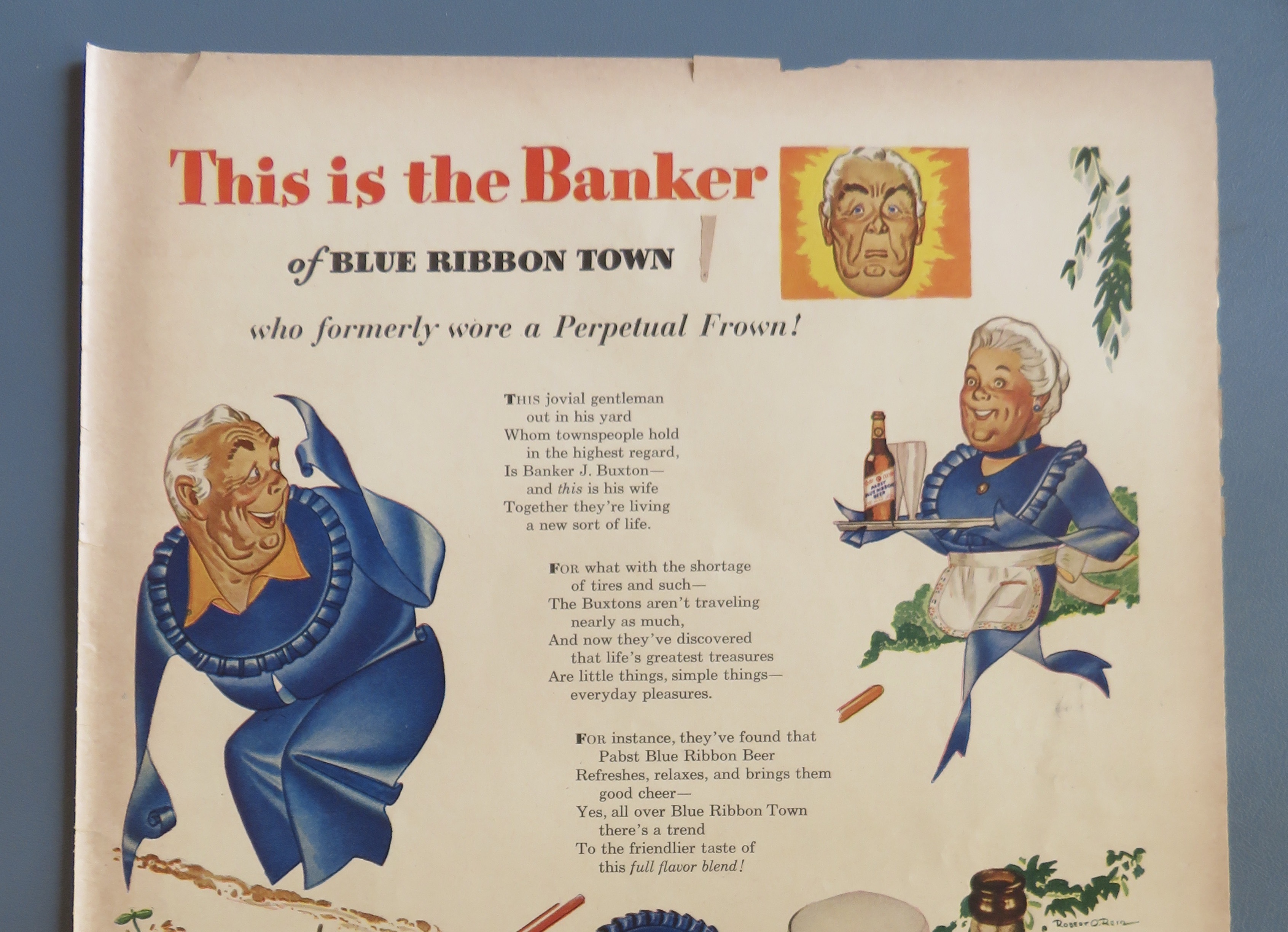1943 Pabst Blue Ribbon Beer with Shopper of Blue Ribbon