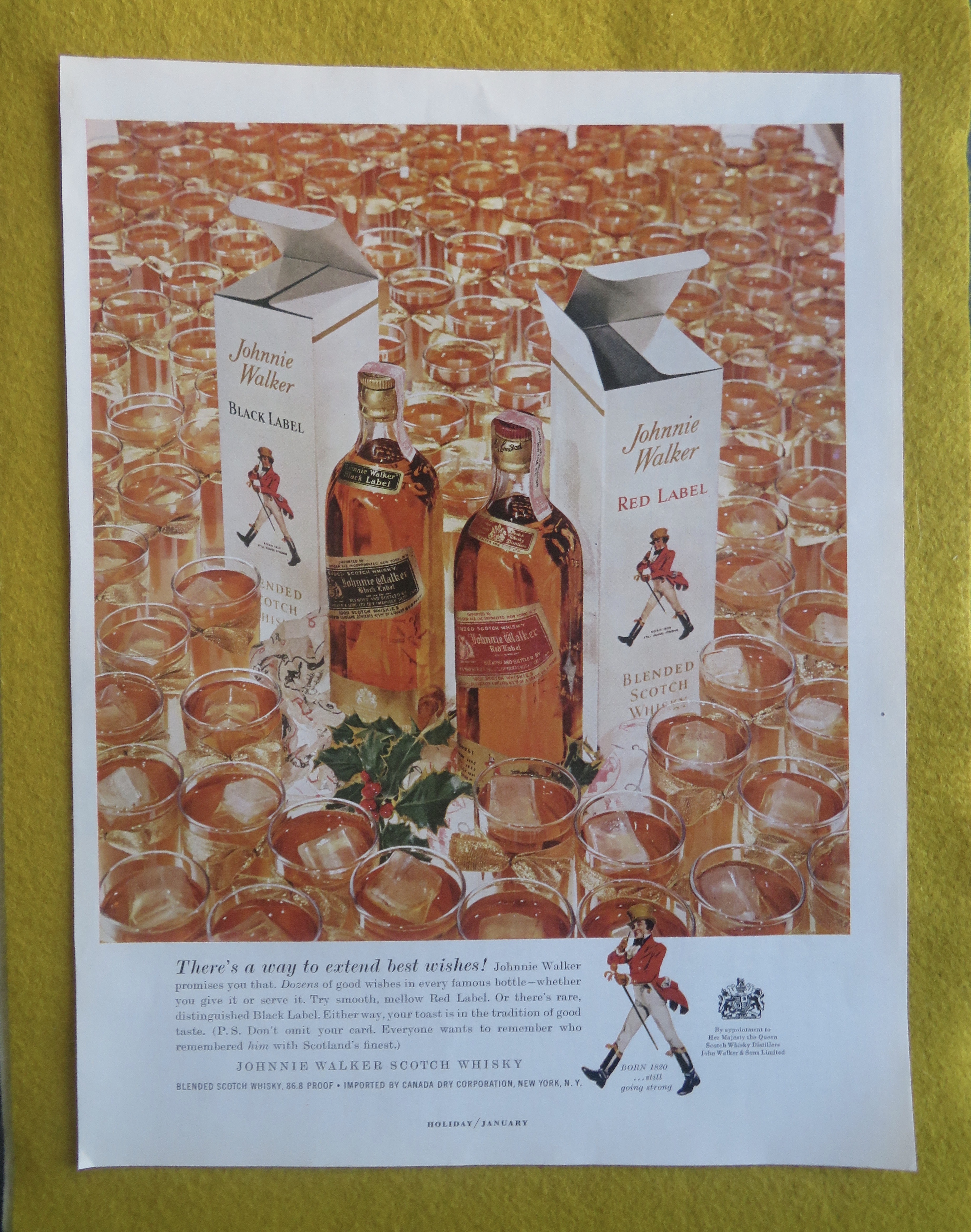1959 Johnnie Walker Whiskey with Glasses Of Whiskey