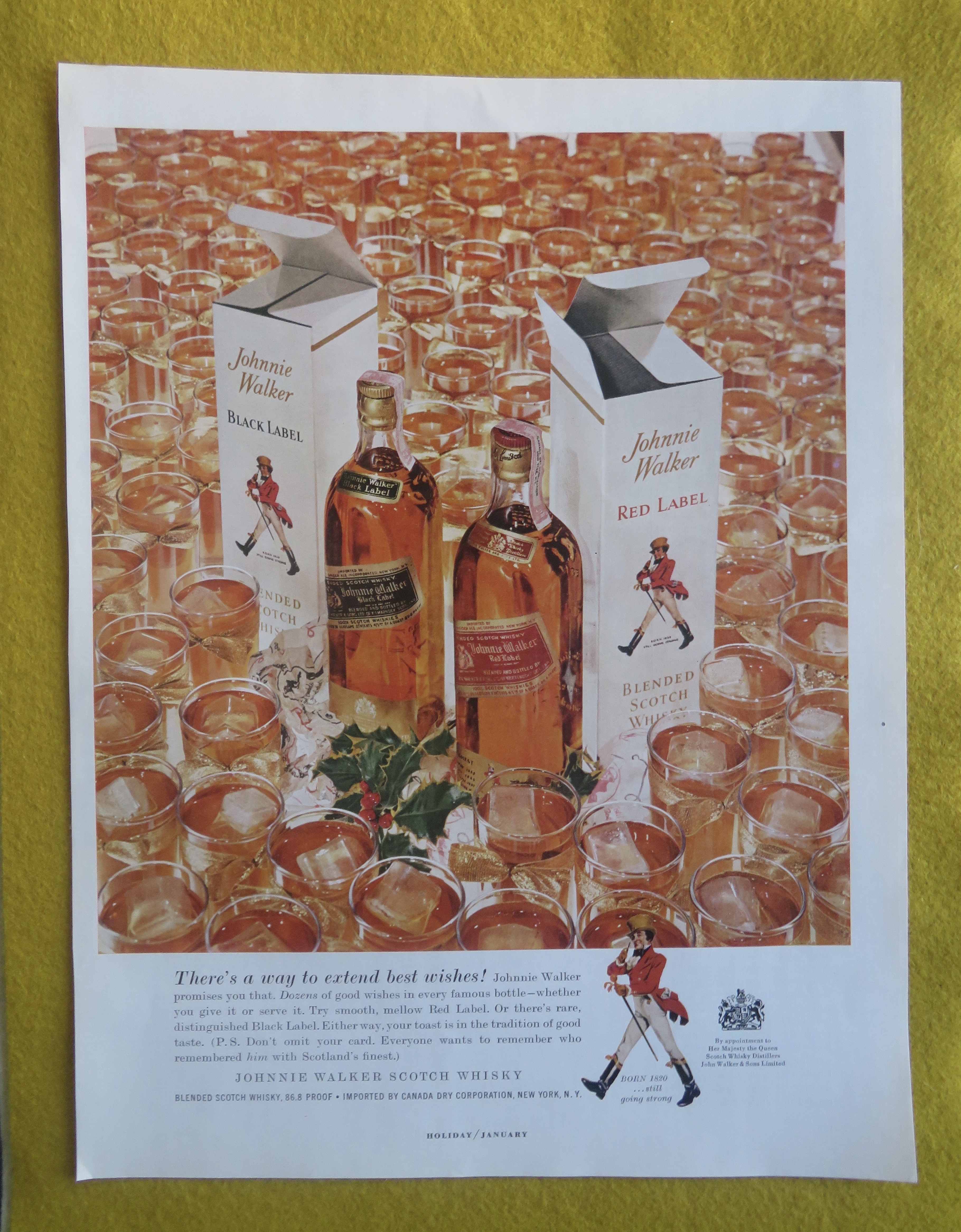 1959 Johnnie Walker Whiskey with Glasses Of Whiskey