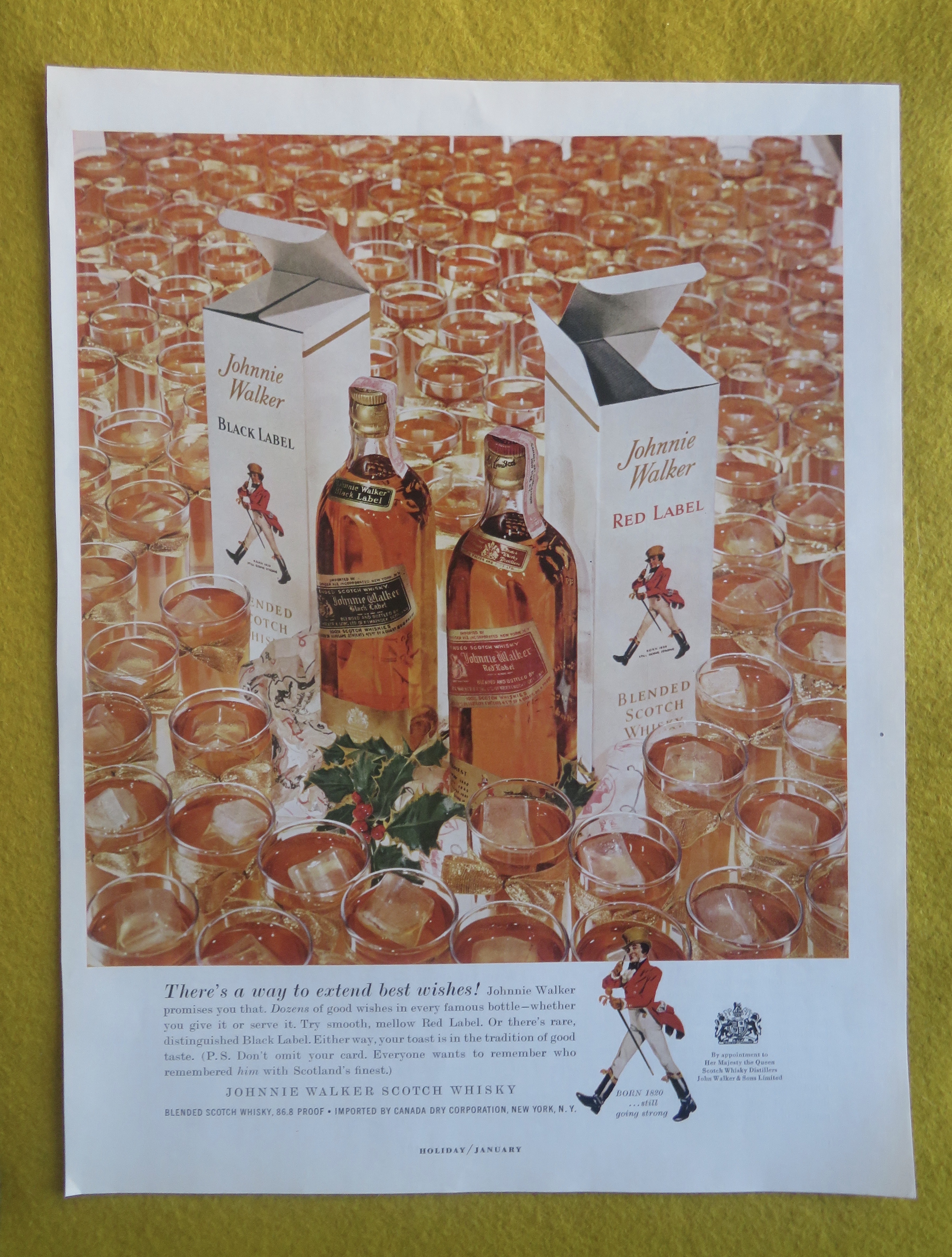 1959 Johnnie Walker Whiskey with Glasses Of Whiskey