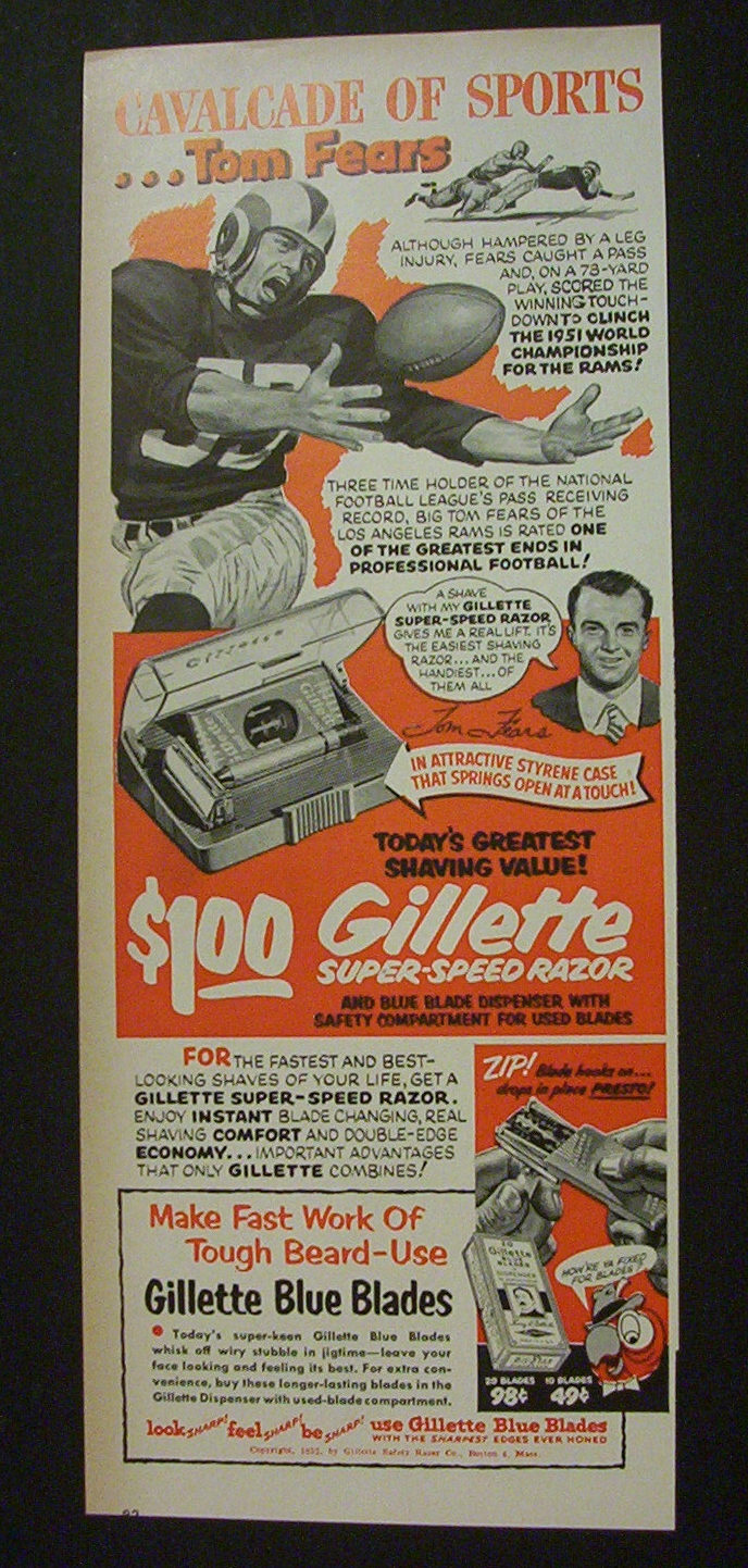 1952 Gillette Super-Speed Razor w/ Tom  Fears
