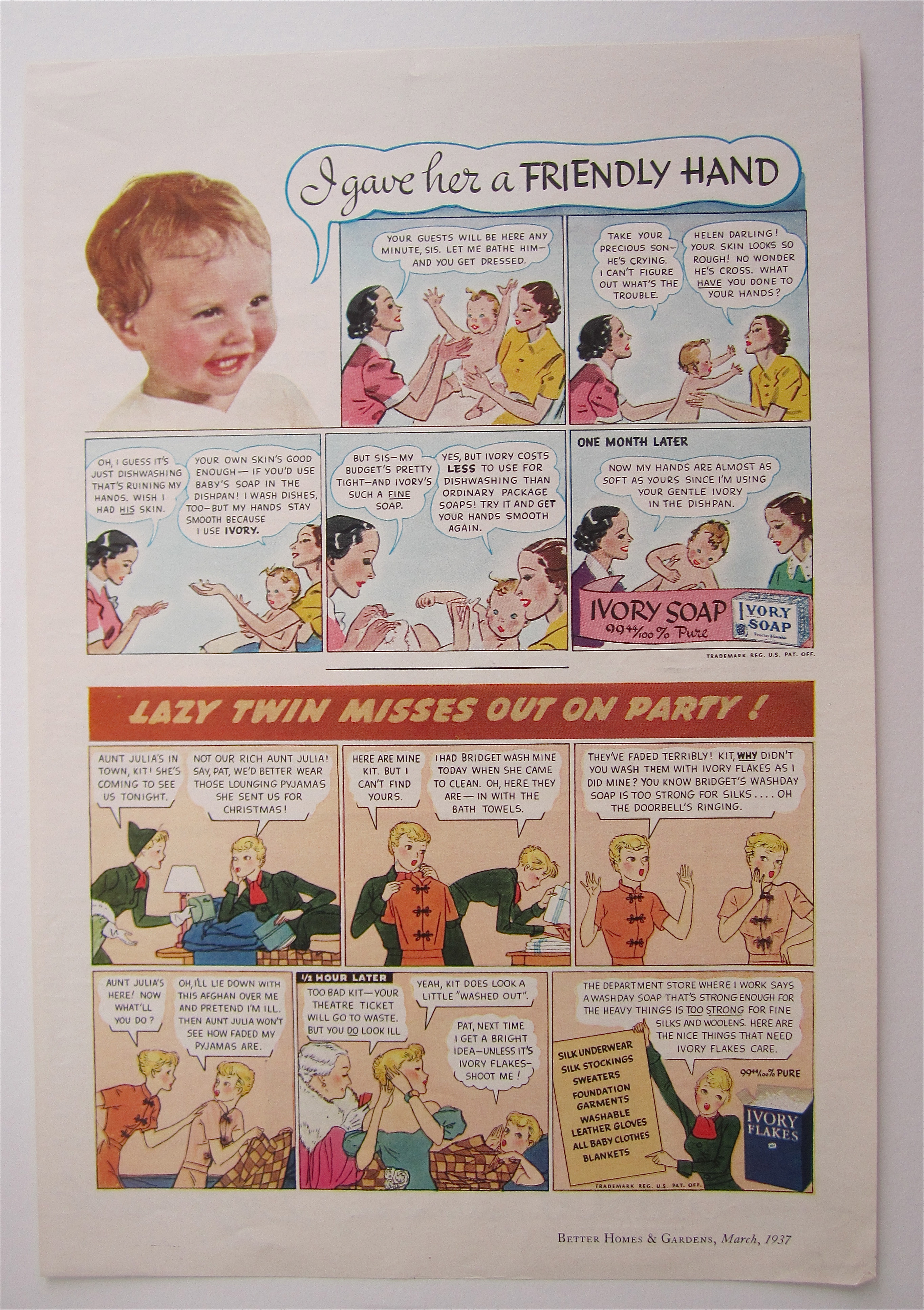 1937 Ivory Soap with Friendly Hand & Lazy Twin