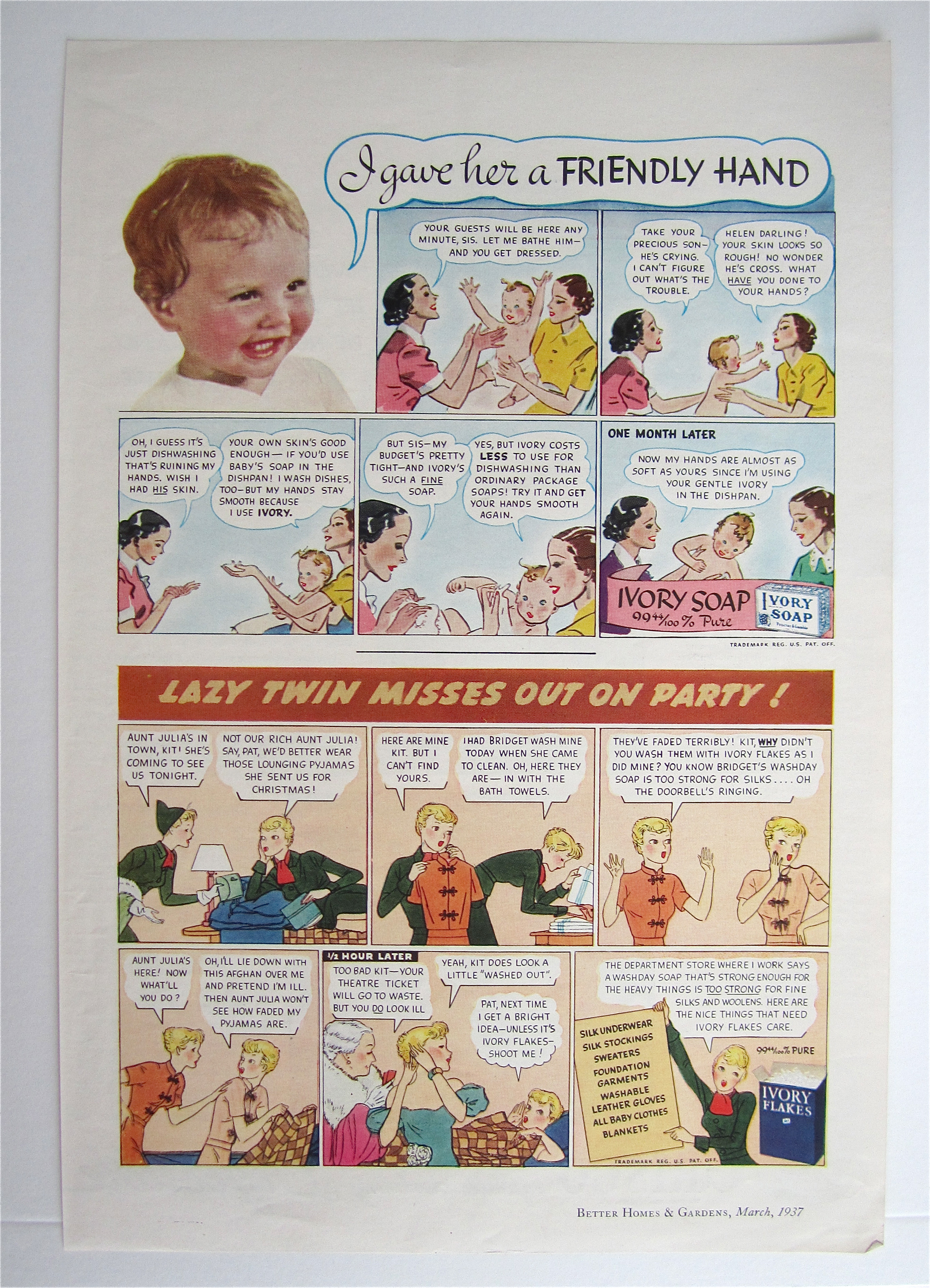 1937 Ivory Soap with Friendly Hand & Lazy Twin