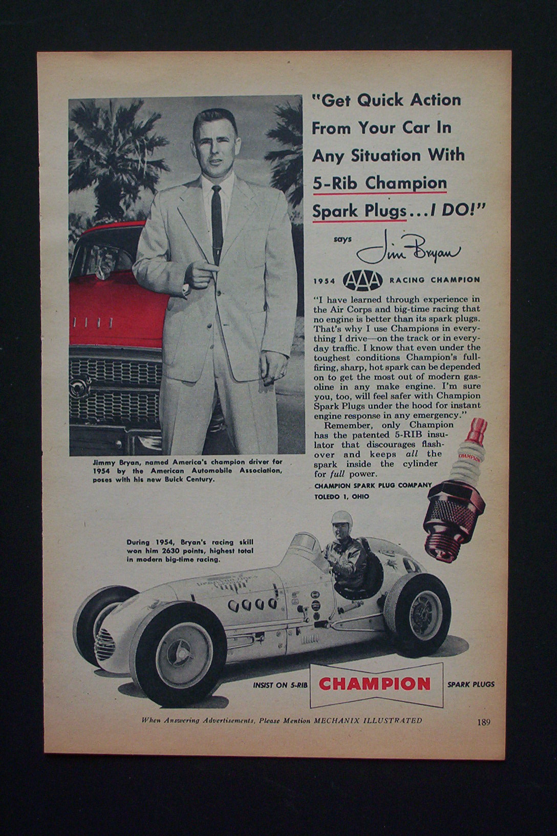 1955 Champion Spark Plugs w Racing Champion Jim Bryan