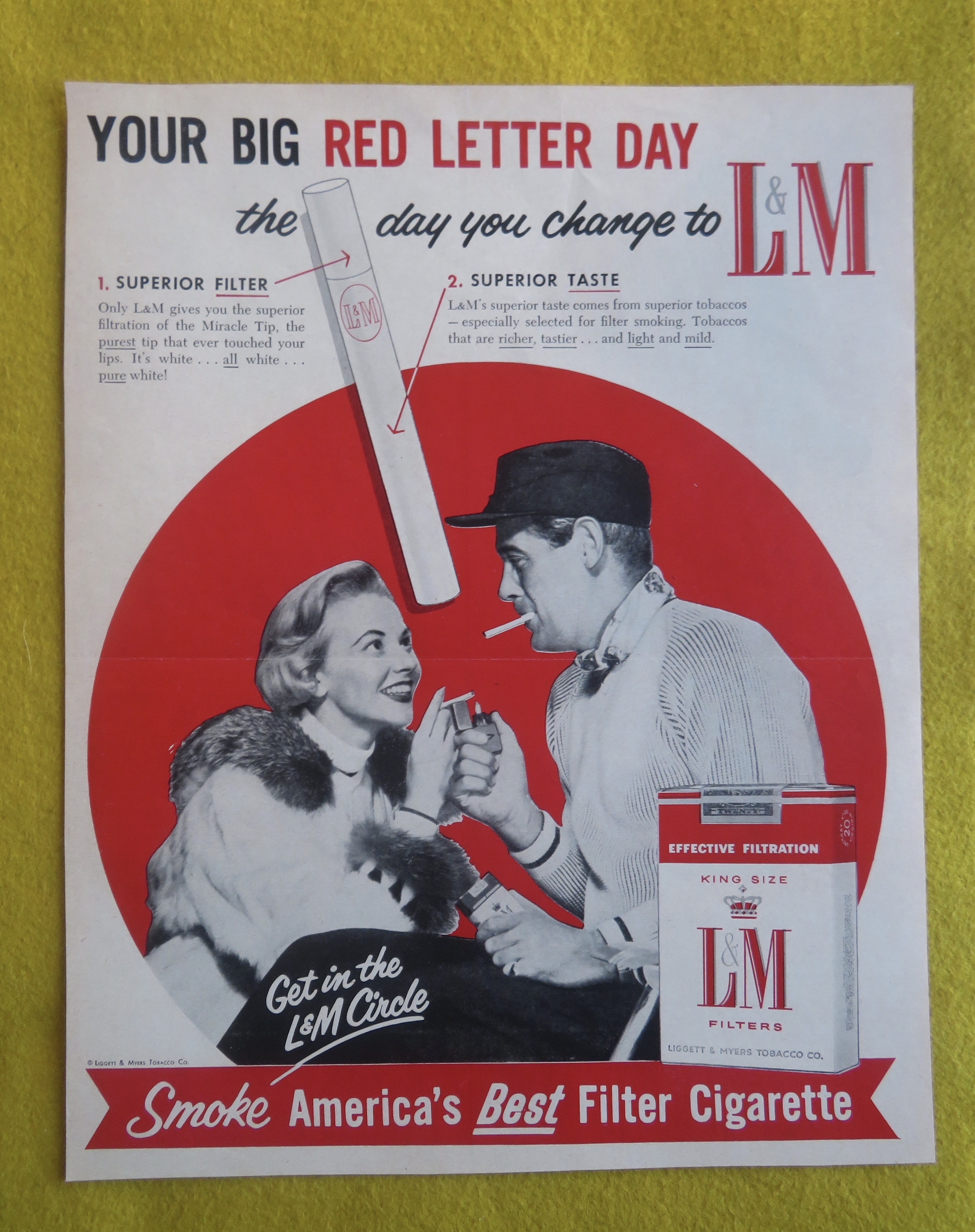 1956 L & M Cigarettes w/ Man Lighting Woman's Cigarette
