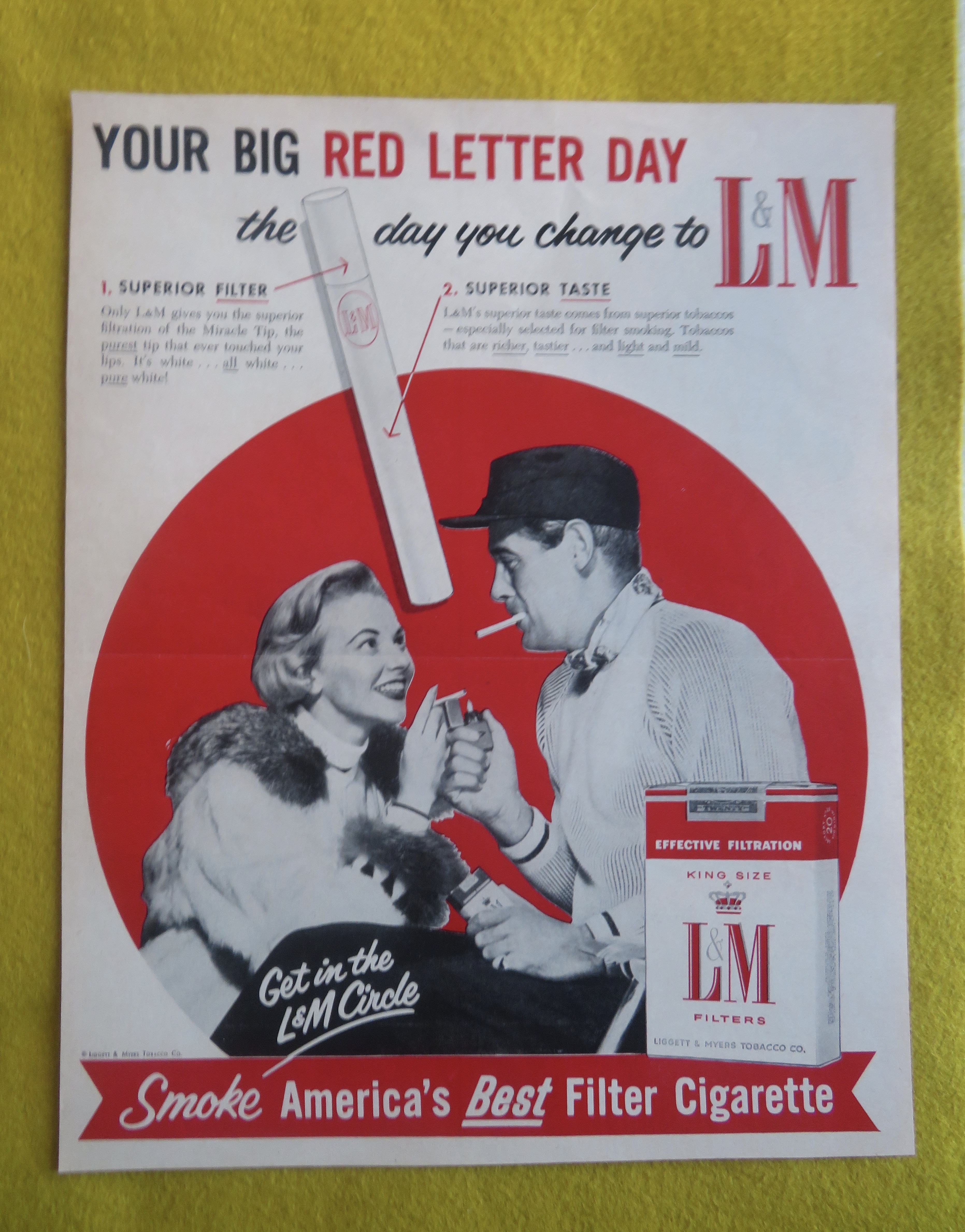 1956 L & M Cigarettes w/ Man Lighting Woman's Cigarette