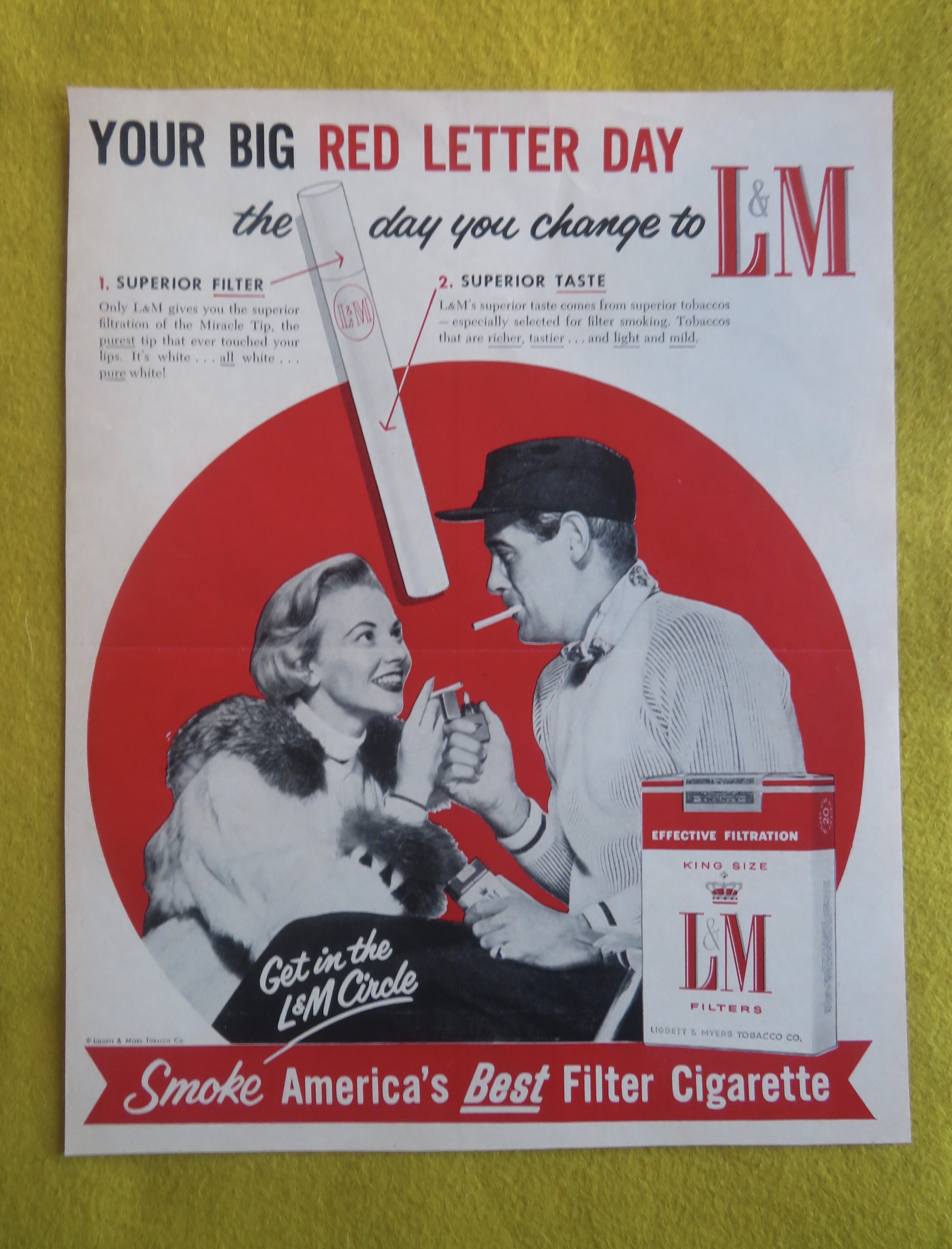 1956 L & M Cigarettes w/ Man Lighting Woman's Cigarette
