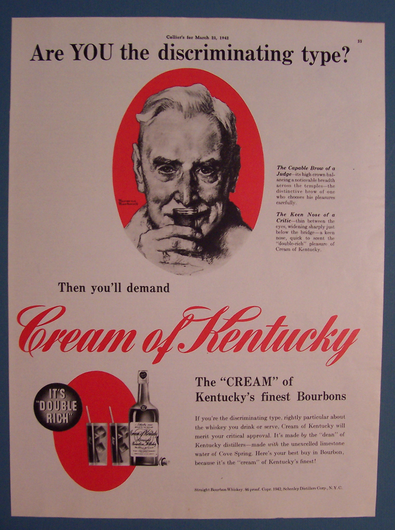 1942 Cream of Kentucky w/Man & Glass by Norman Rockwell